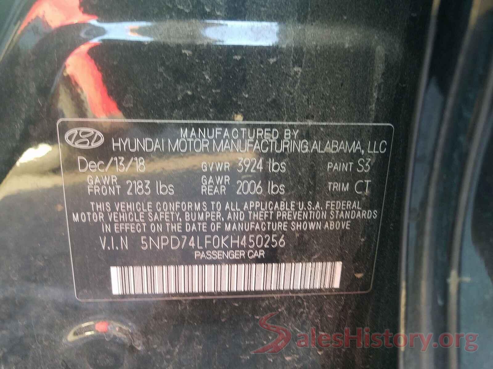 5NPD74LF0KH450256 2019 HYUNDAI ELANTRA