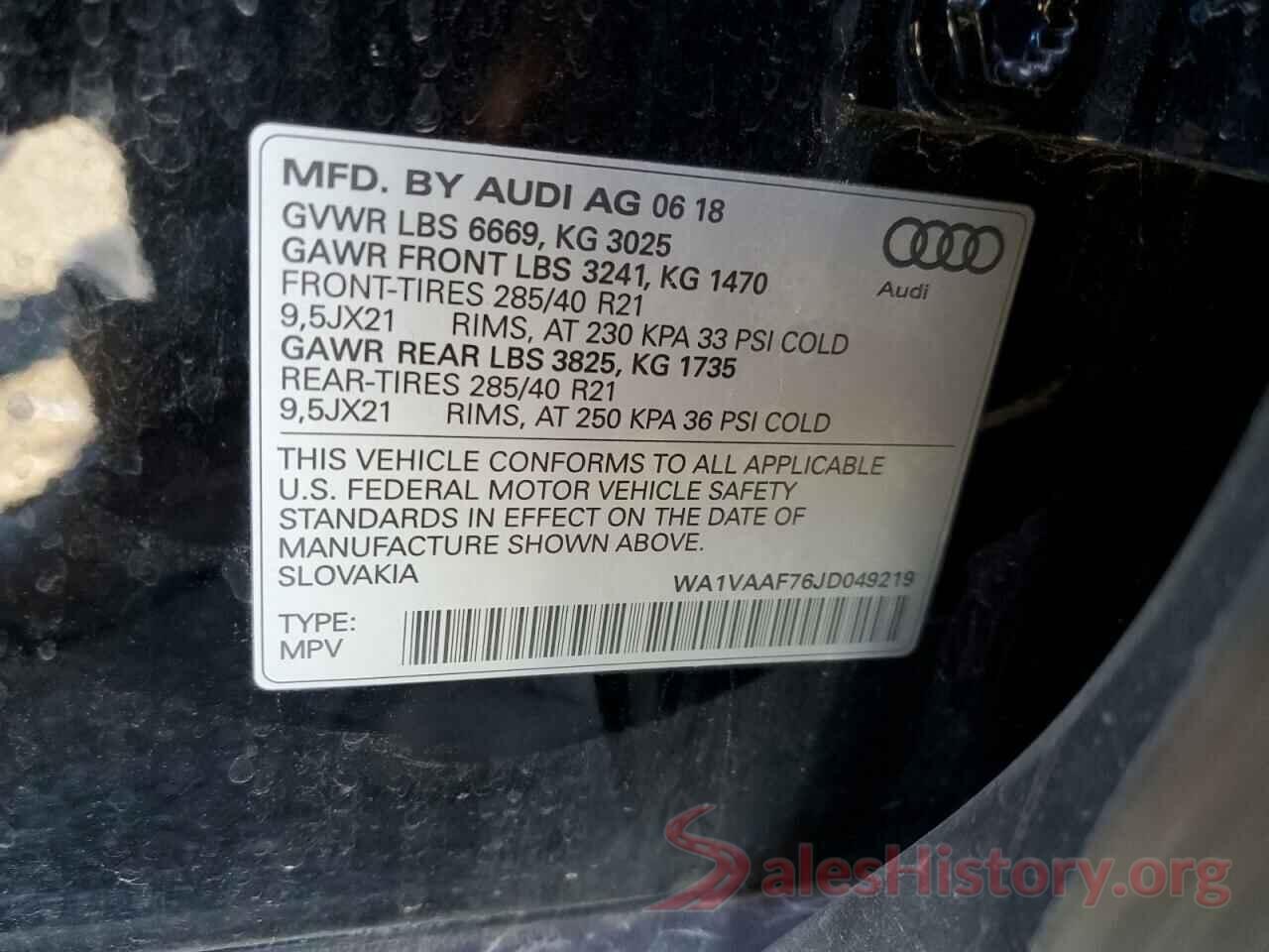 WA1VAAF76JD049219 2018 AUDI Q7