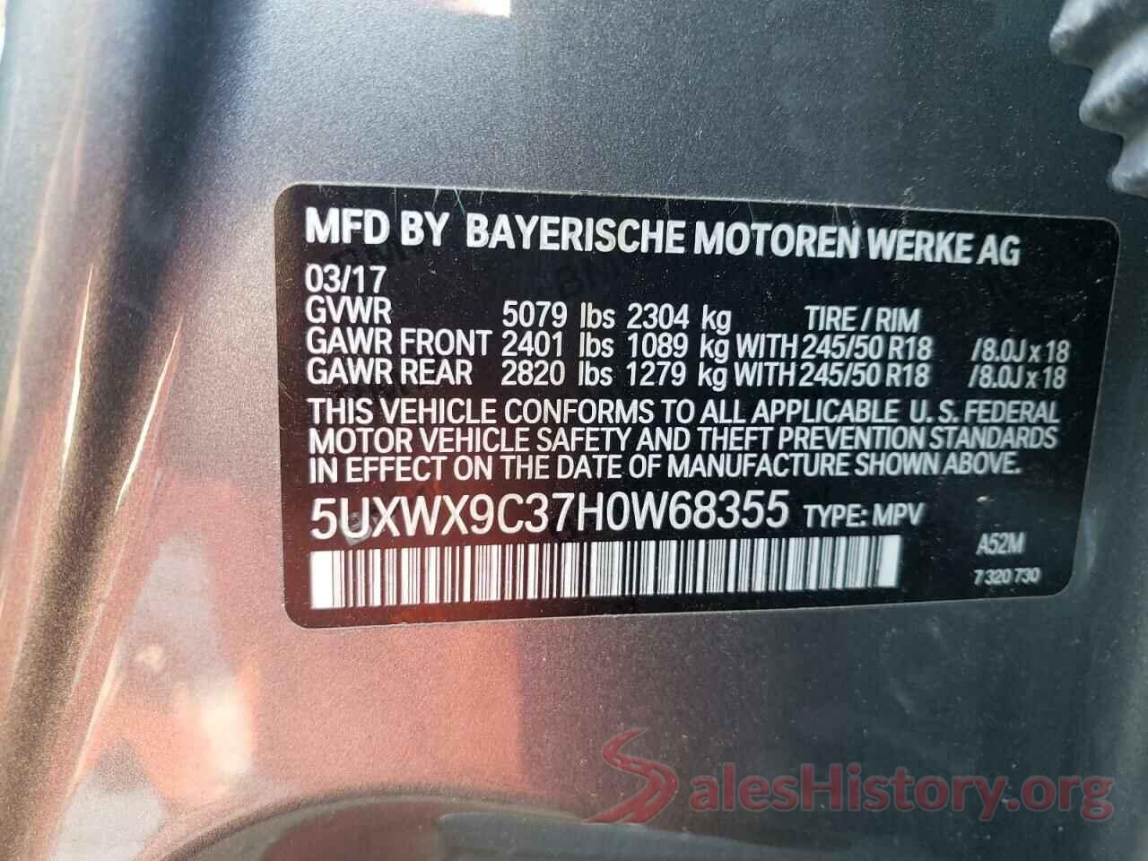 5UXWX9C37H0W68355 2017 BMW X3