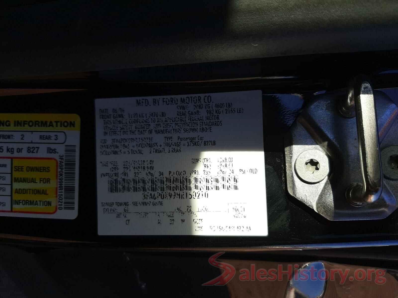 3FA6P0K99HR150210 2017 FORD FUSION