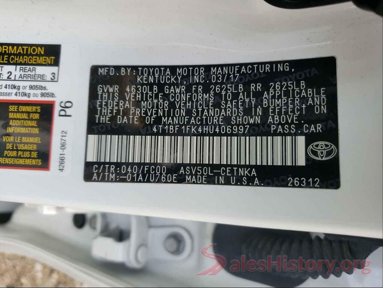 4T1BF1FK4HU406997 2017 TOYOTA CAMRY