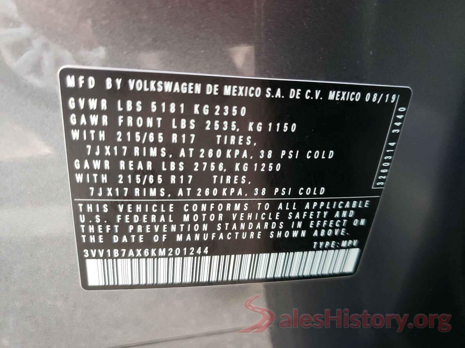 3VV1B7AX6KM201244 2019 VOLKSWAGEN TIGUAN