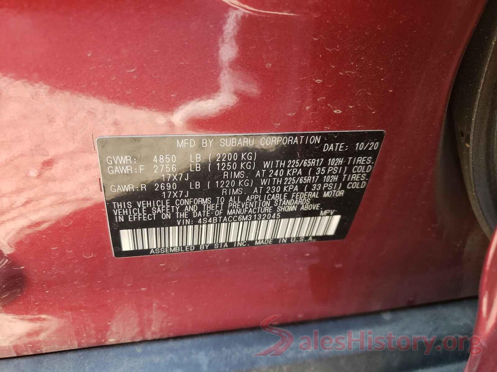 4S4BTACC6M3132045 2021 SUBARU OUTBACK