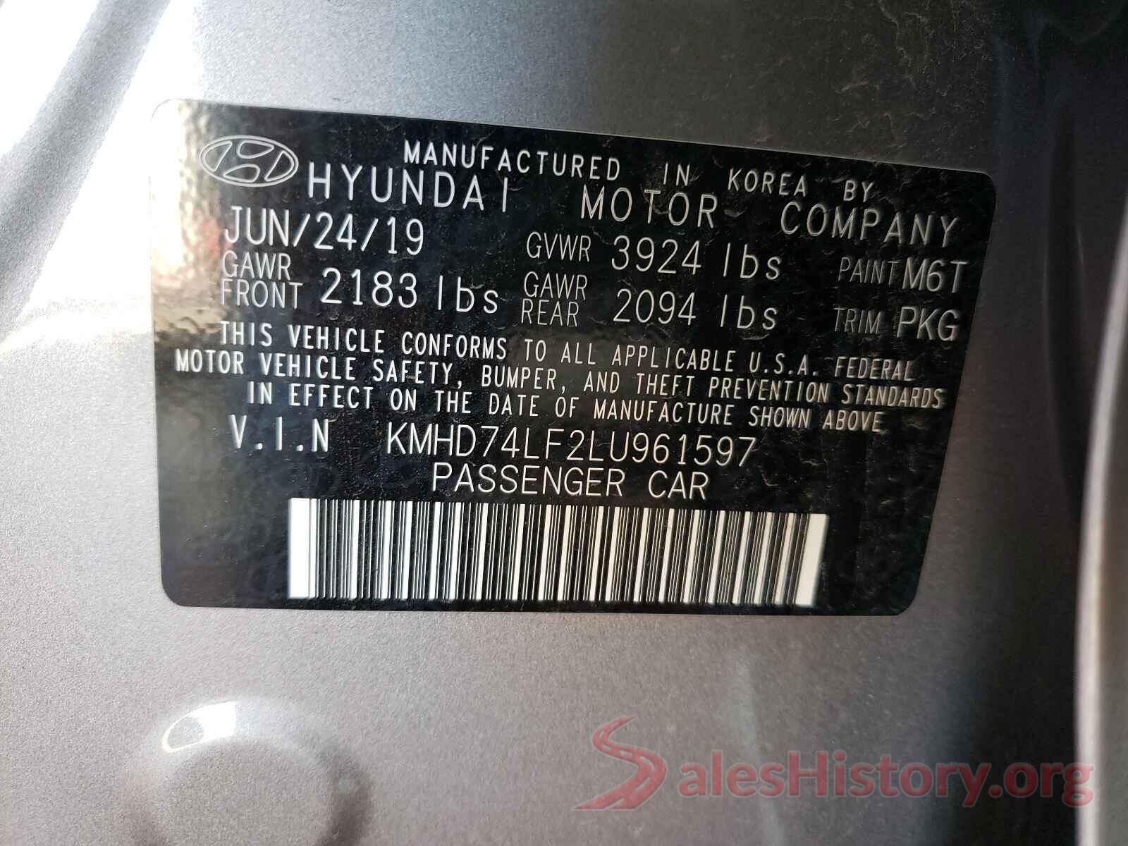 KMHD74LF2LU961597 2020 HYUNDAI ELANTRA