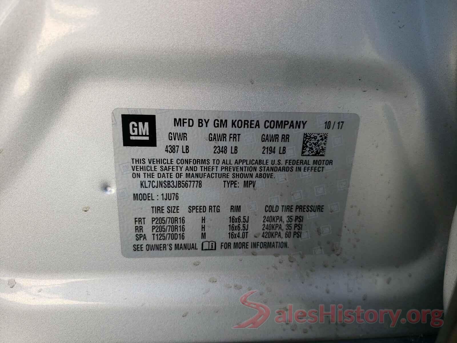 KL7CJNSB3JB567778 2018 CHEVROLET TRAX