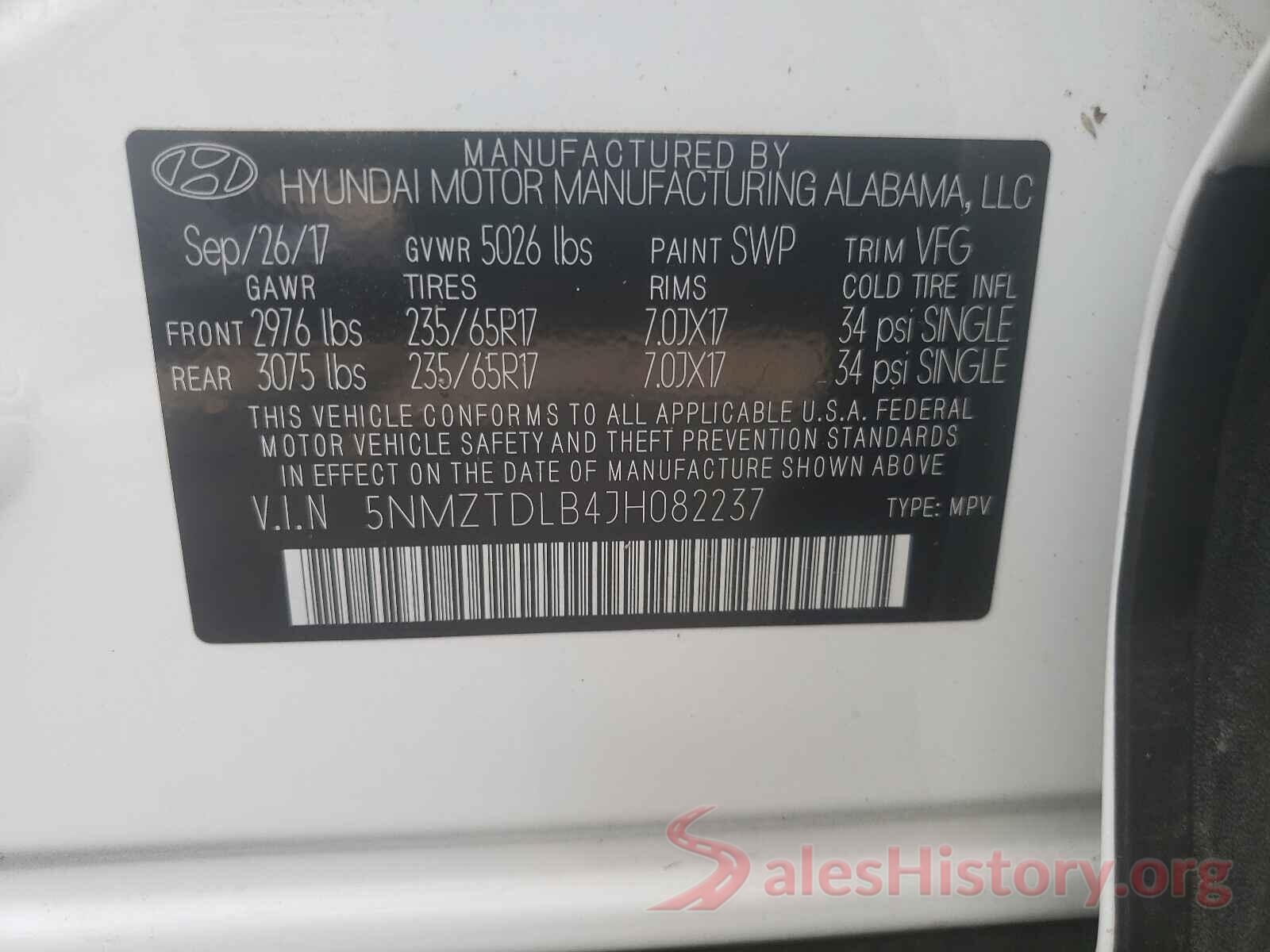 5NMZTDLB4JH082237 2018 HYUNDAI SANTA FE