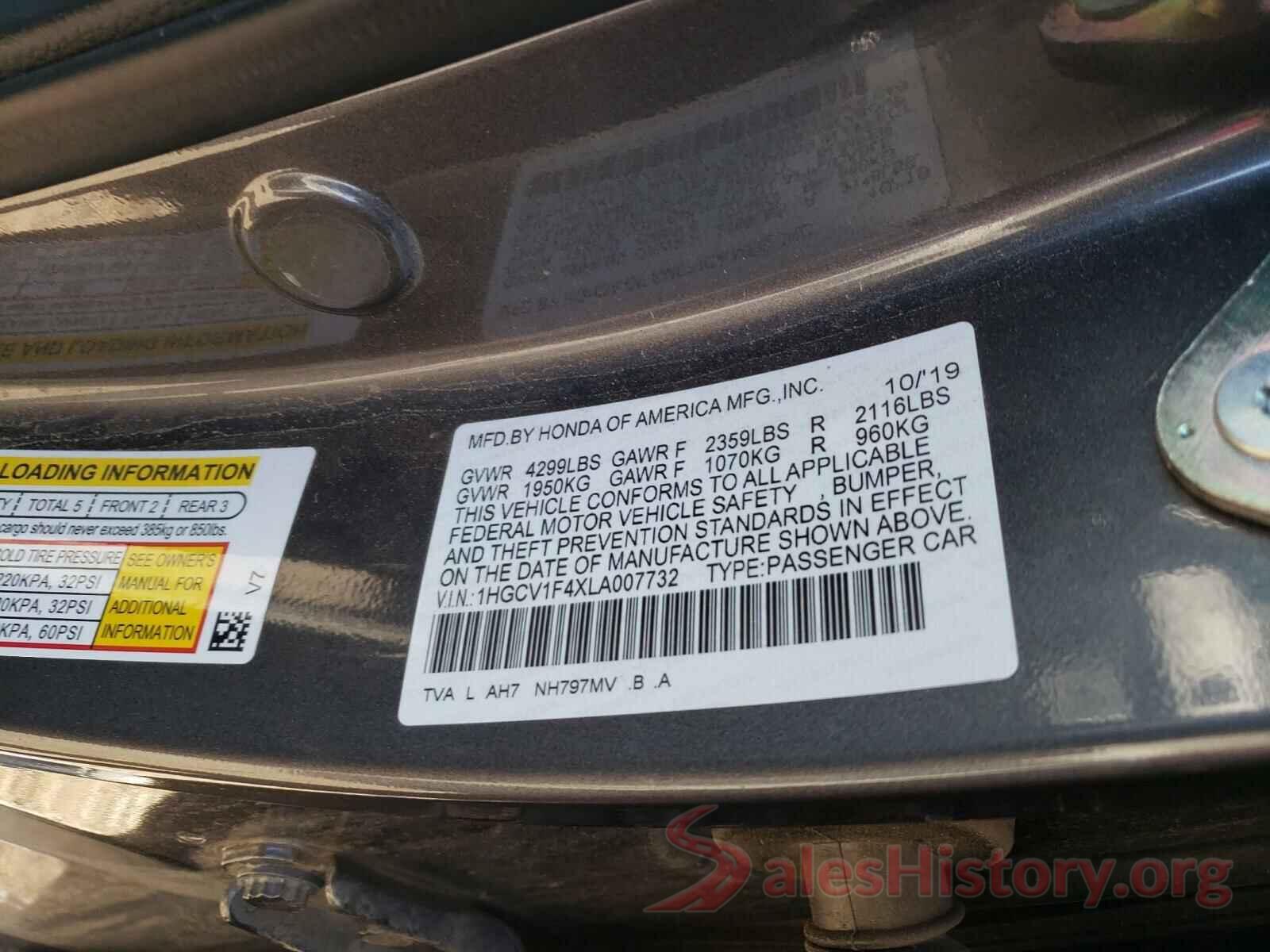 1HGCV1F4XLA007732 2020 HONDA ACCORD