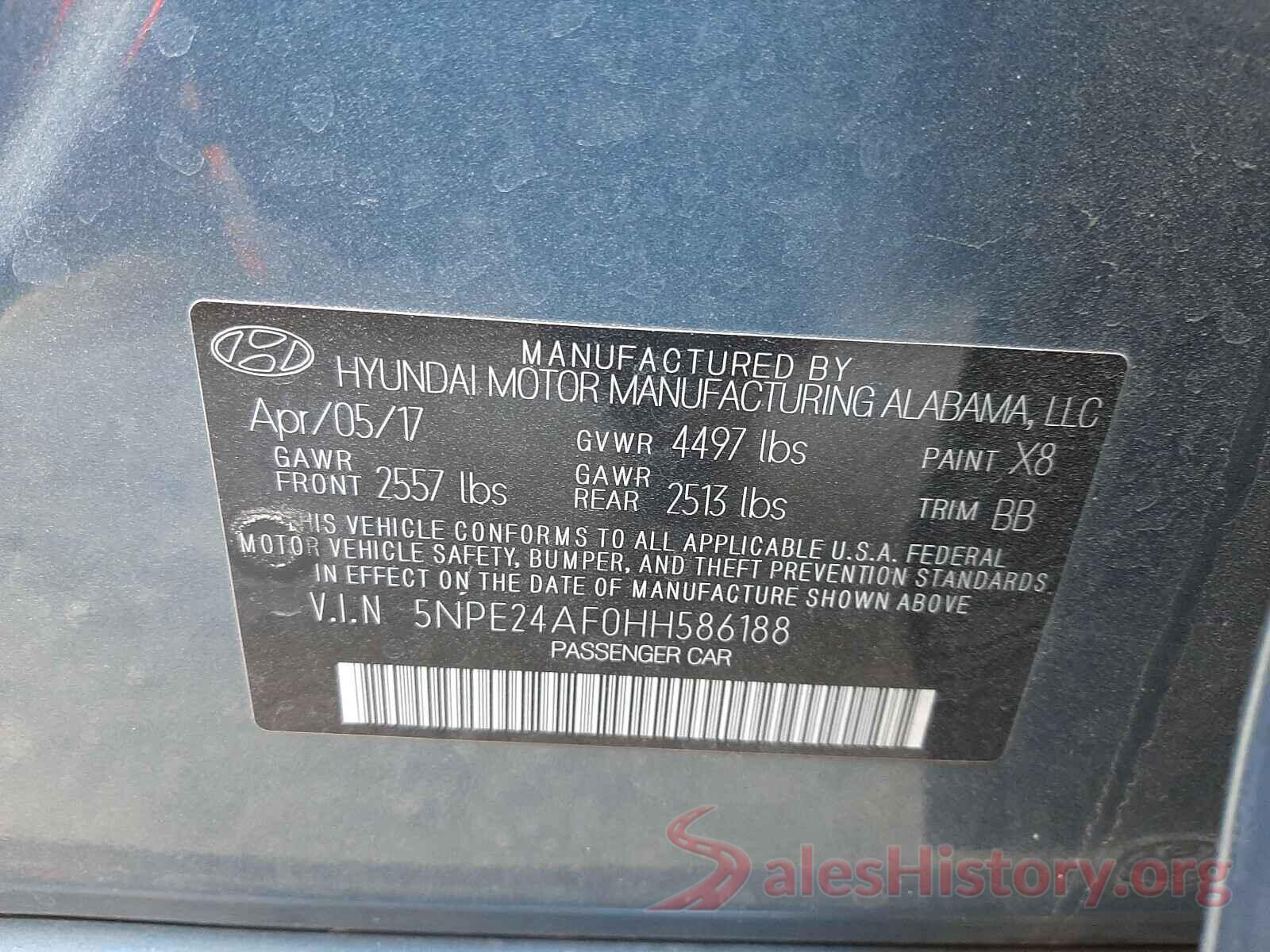 5NPE24AF0HH586188 2017 HYUNDAI SONATA