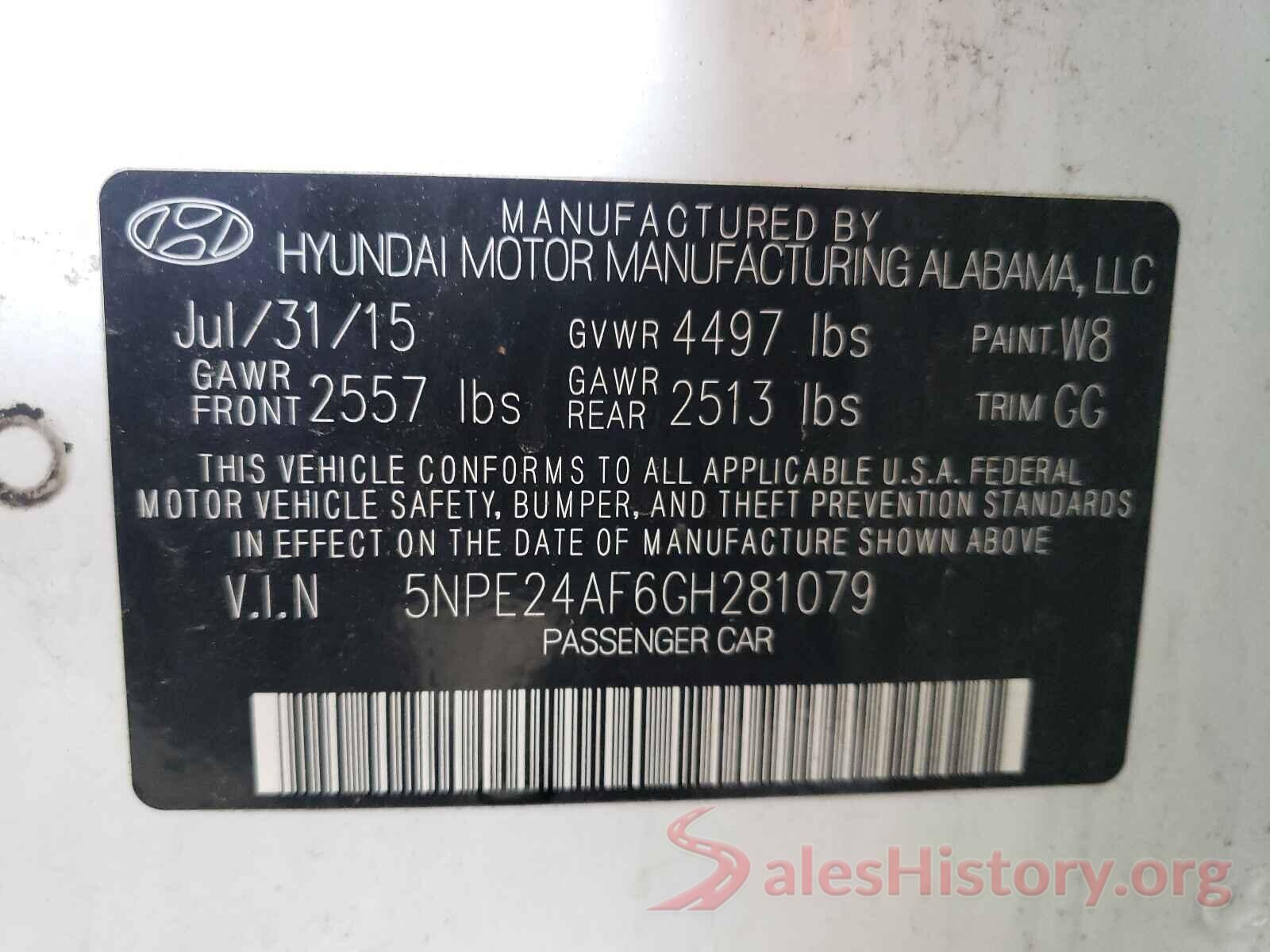 5NPE24AF6GH281079 2016 HYUNDAI SONATA