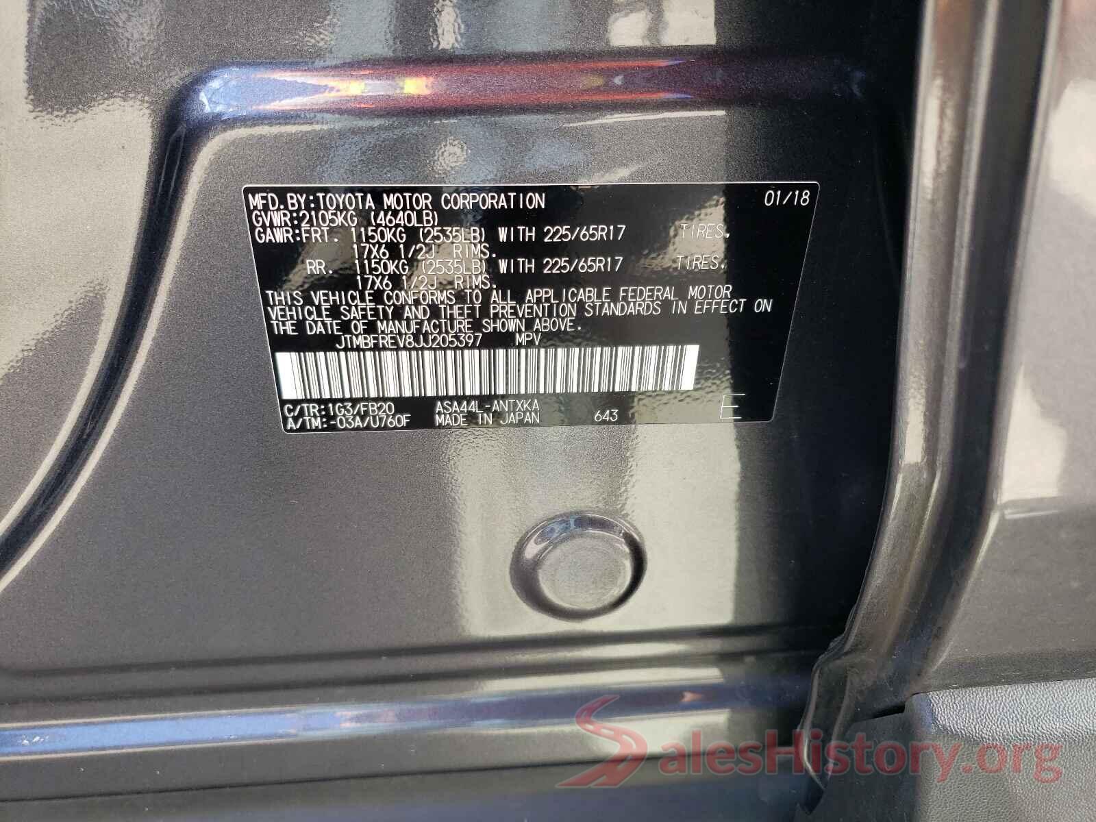 JTMBFREV8JJ205397 2018 TOYOTA RAV4