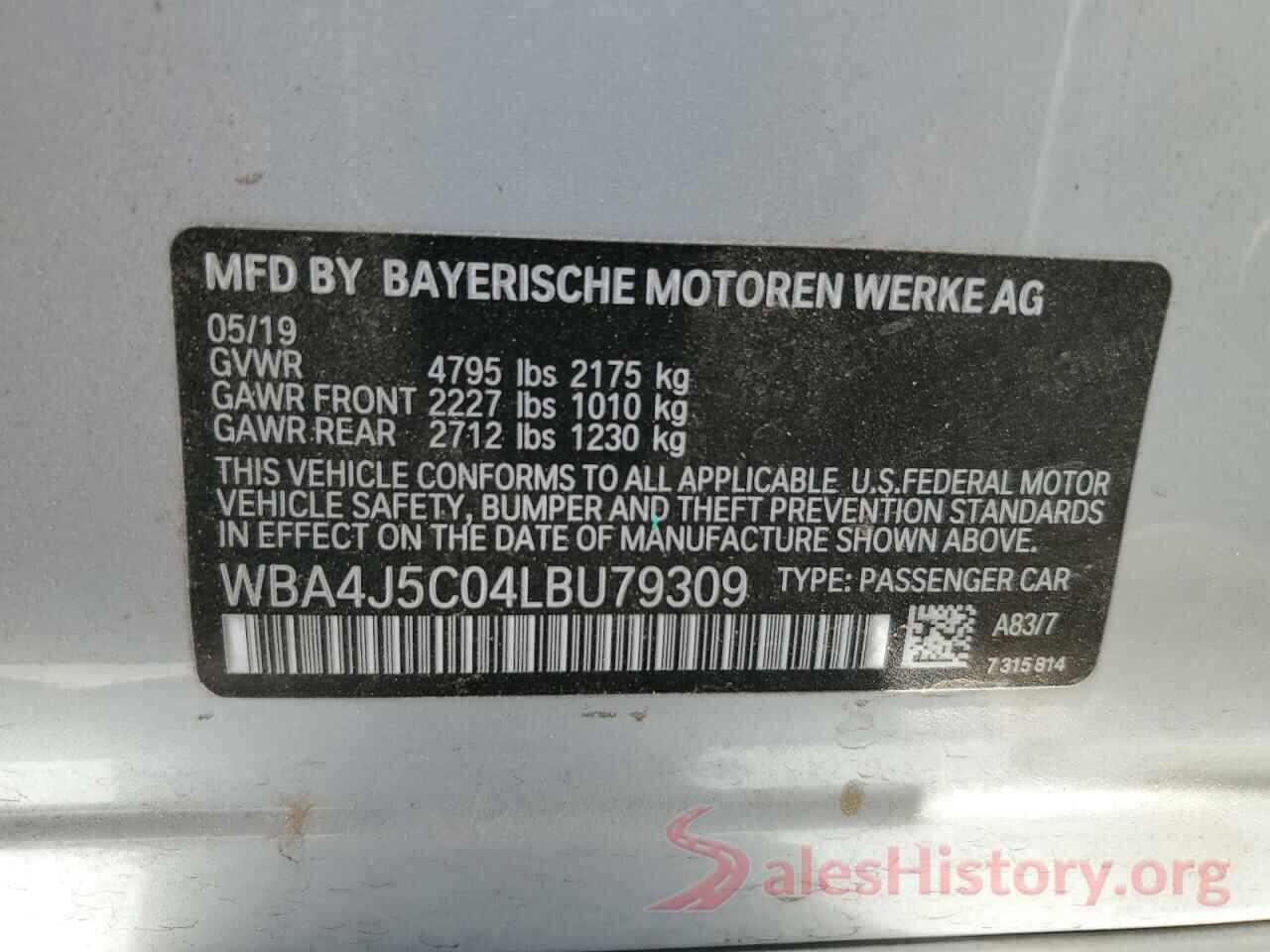 WBA4J5C04LBU79309 2020 BMW 4 SERIES