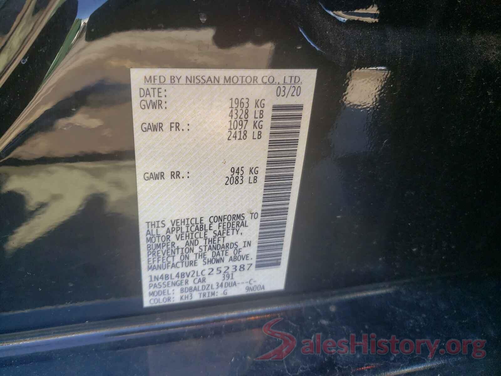 1N4BL4BV2LC252387 2020 NISSAN ALTIMA