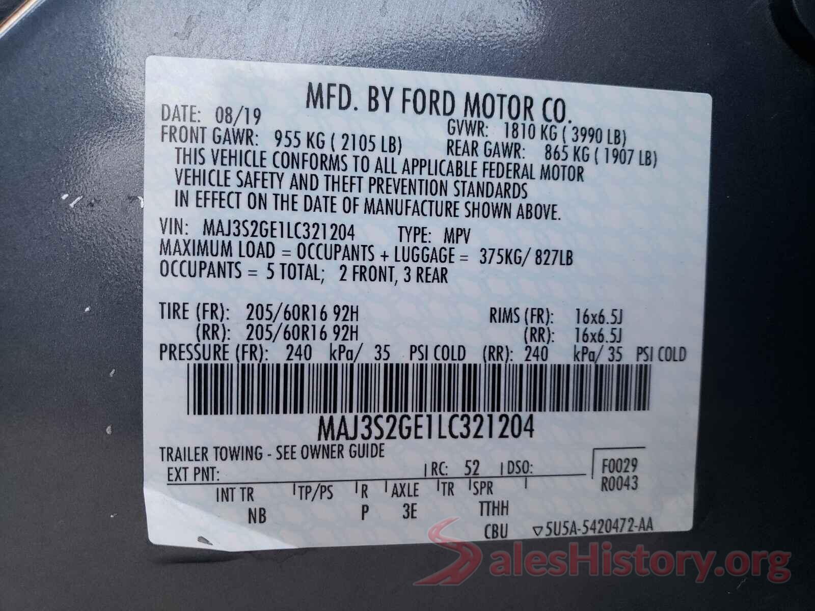 MAJ3S2GE1LC321204 2020 FORD ALL OTHER