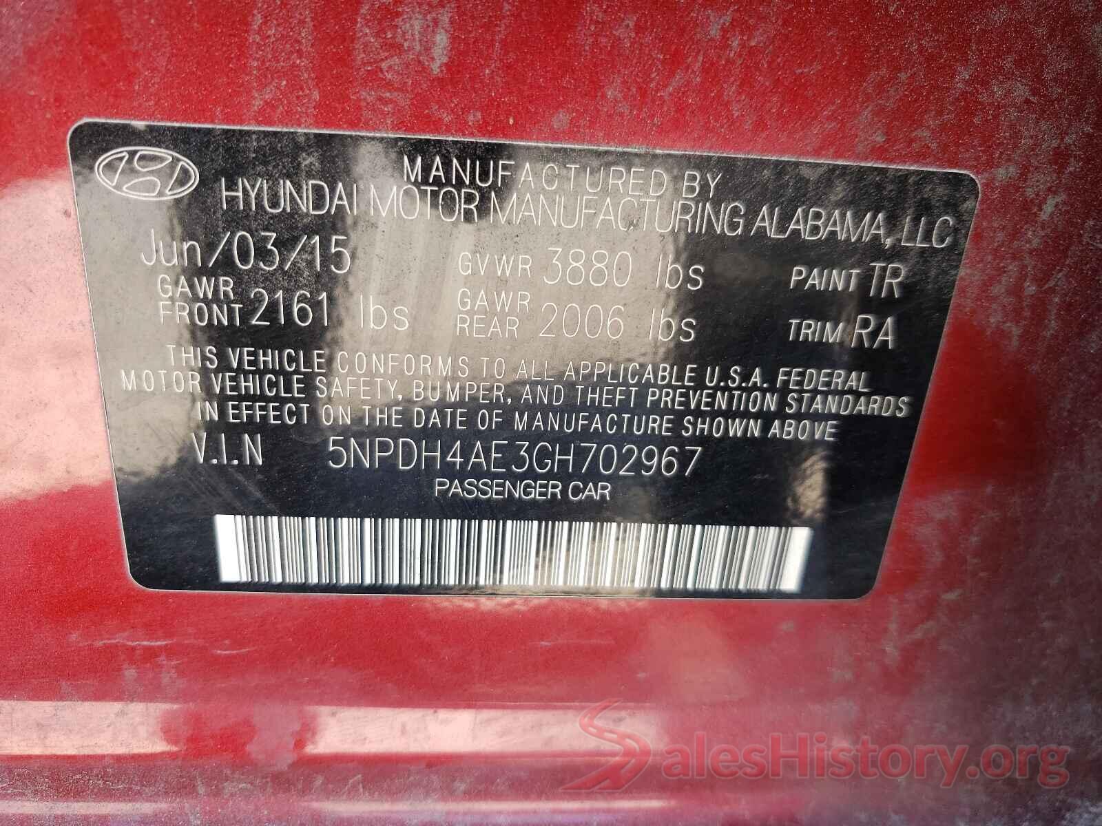 5NPDH4AE3GH702967 2016 HYUNDAI ELANTRA