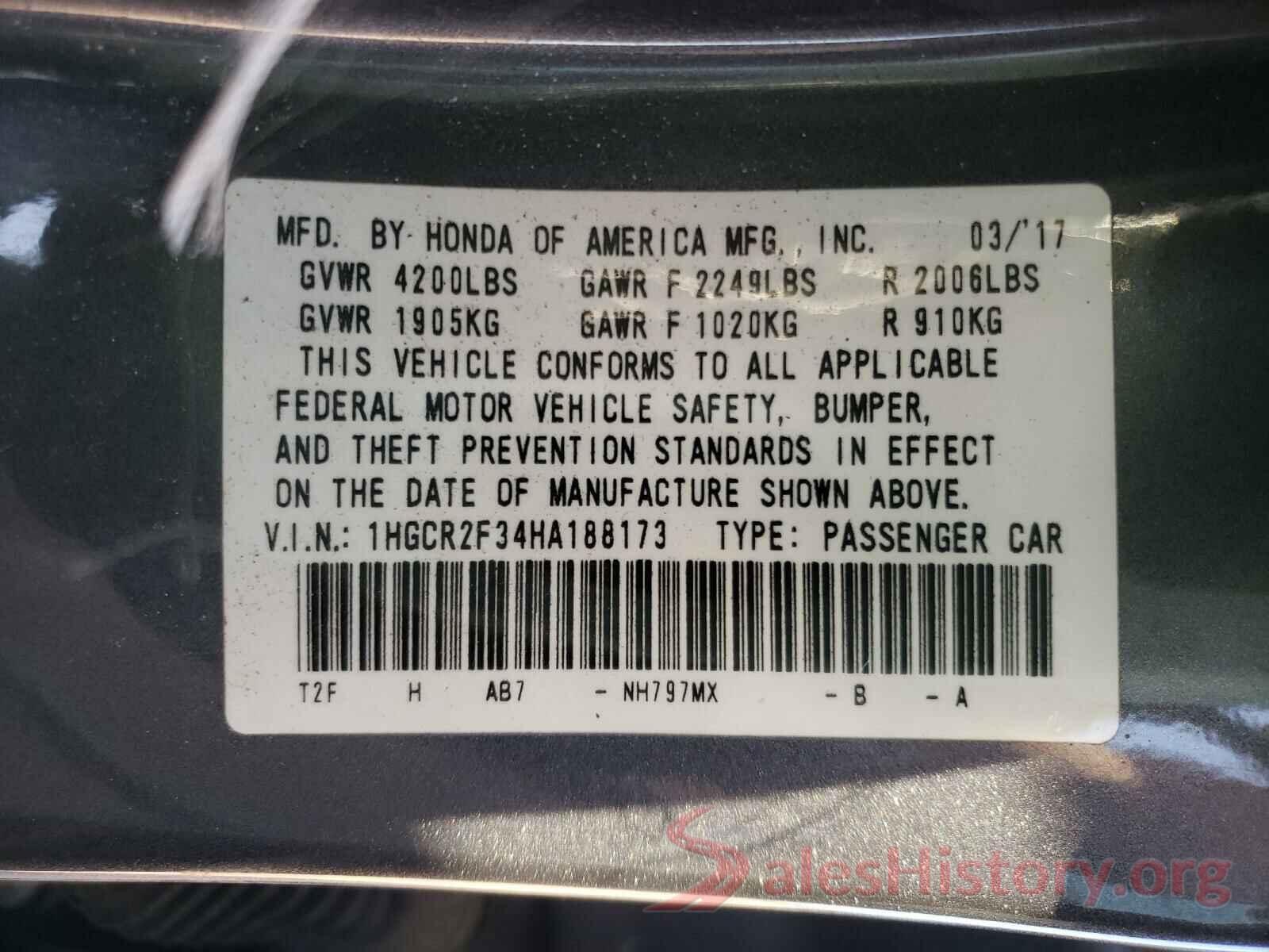 1HGCR2F34HA188173 2017 HONDA ACCORD