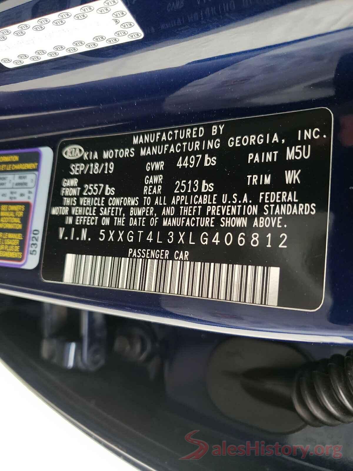 5XXGT4L3XLG406812 2020 KIA OPTIMA