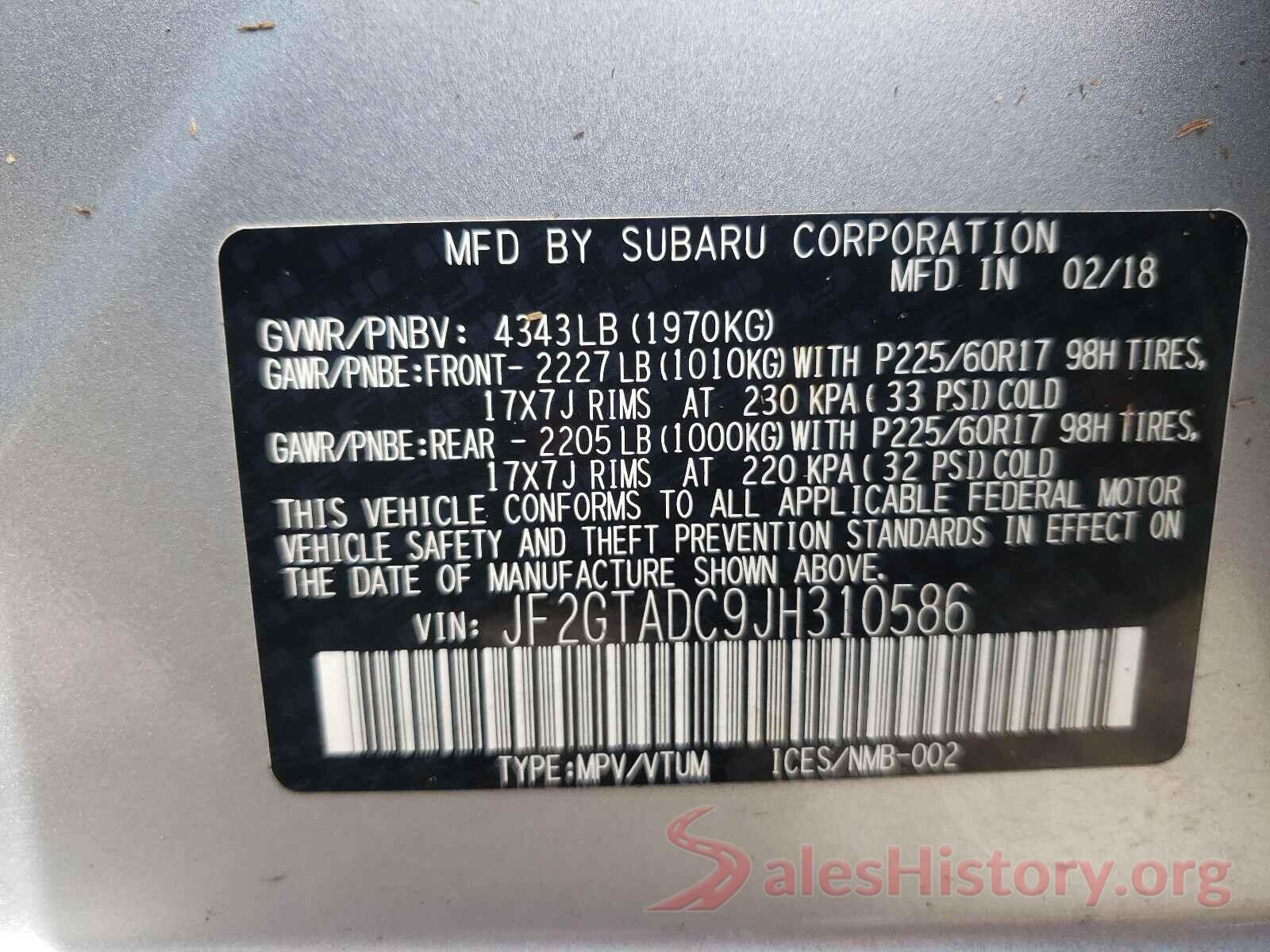 JF2GTADC9JH310586 2018 SUBARU CROSSTREK