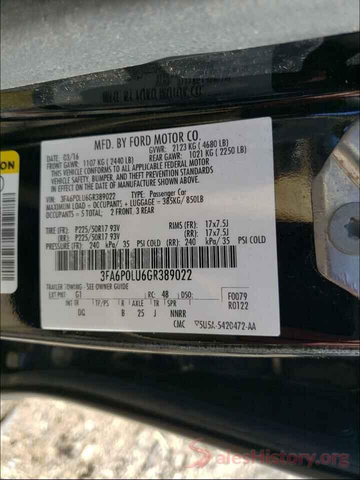 3FA6P0LU6GR389022 2016 FORD FUSION