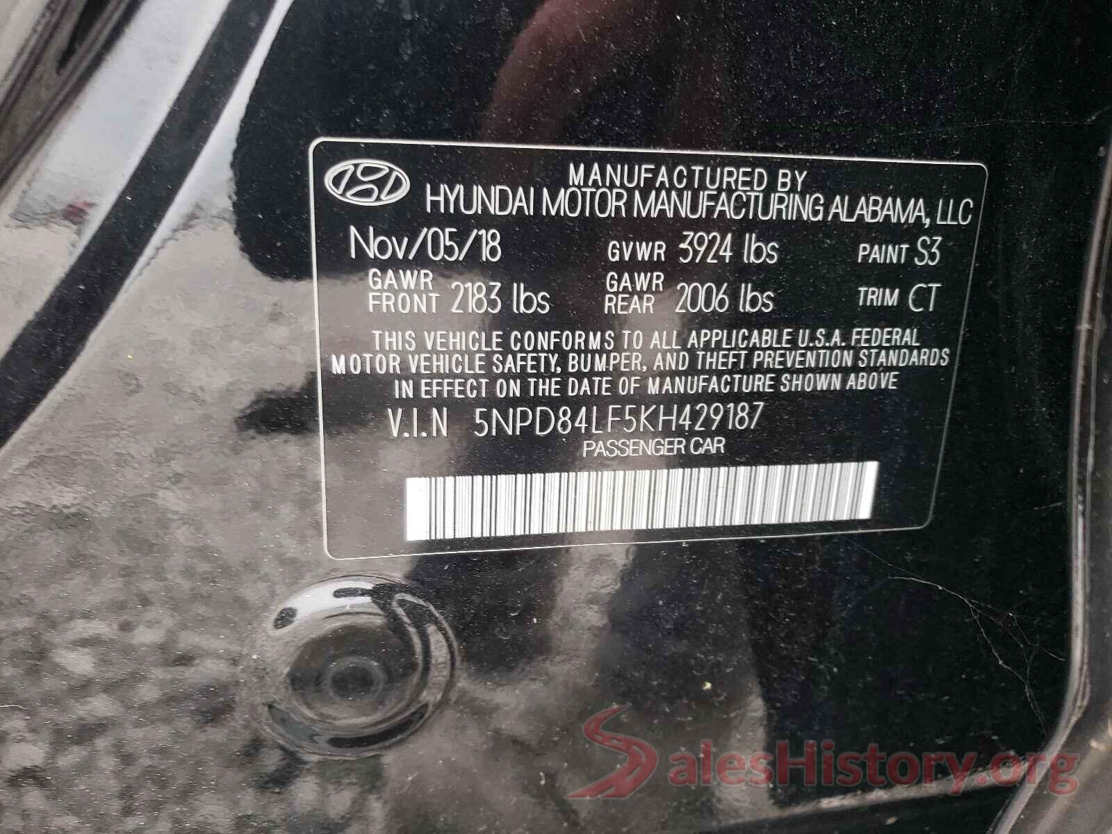 5NPD84LF5KH429187 2019 HYUNDAI ELANTRA