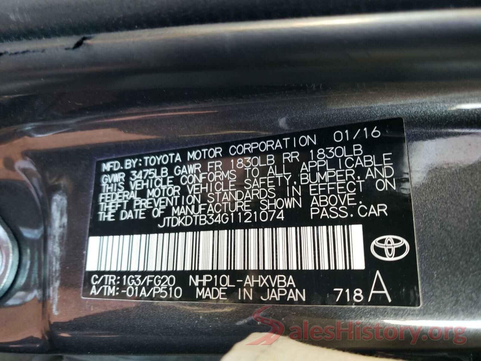 JTDKDTB34G1121074 2016 TOYOTA PRIUS