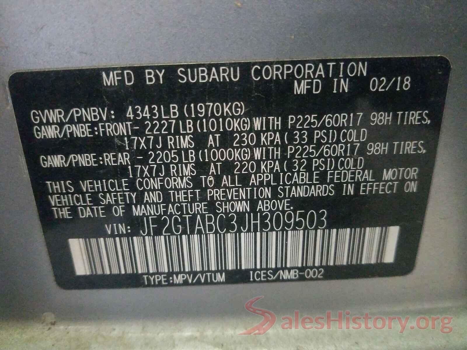 JF2GTABC3JH309503 2018 SUBARU CROSSTREK