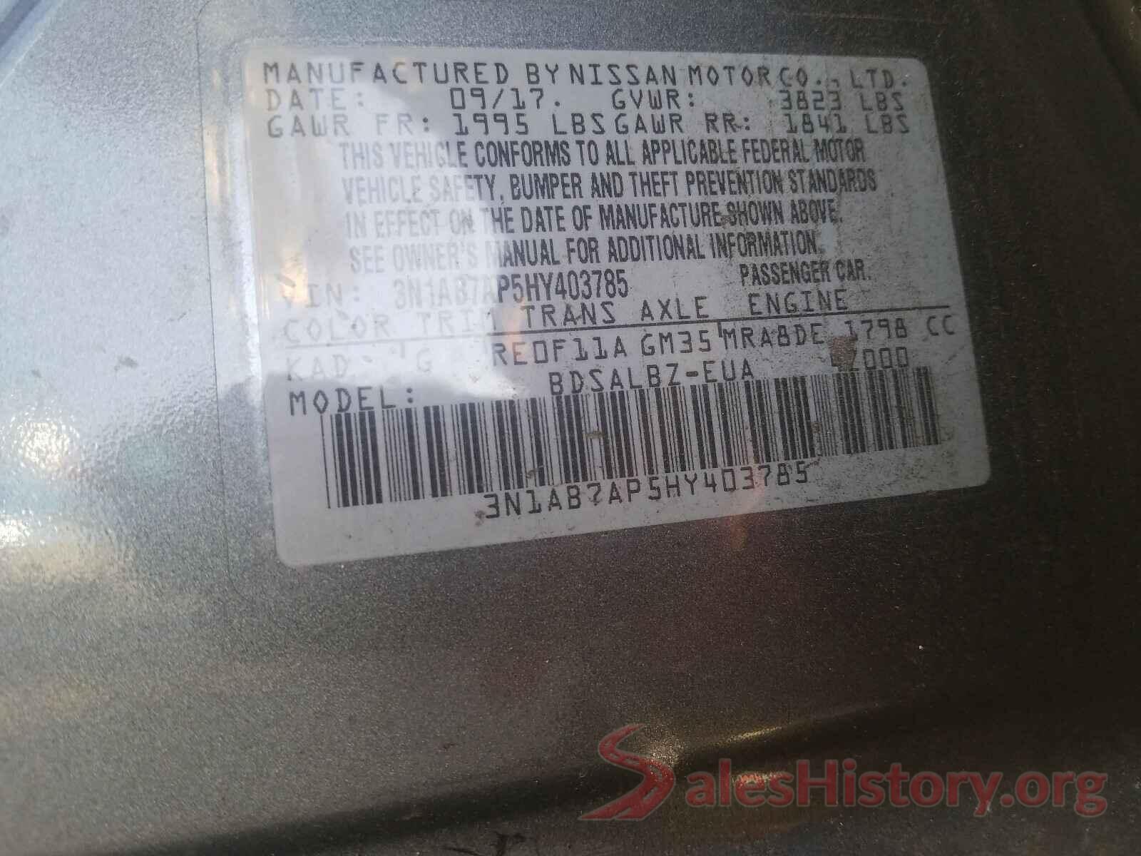 3N1AB7AP5HY403785 2017 NISSAN SENTRA