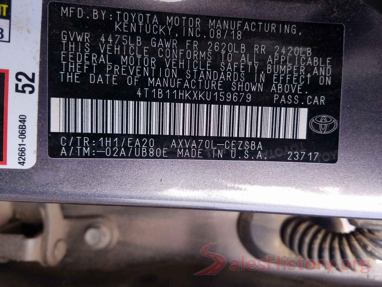 4T1B11HKXKU159679 2019 TOYOTA CAMRY