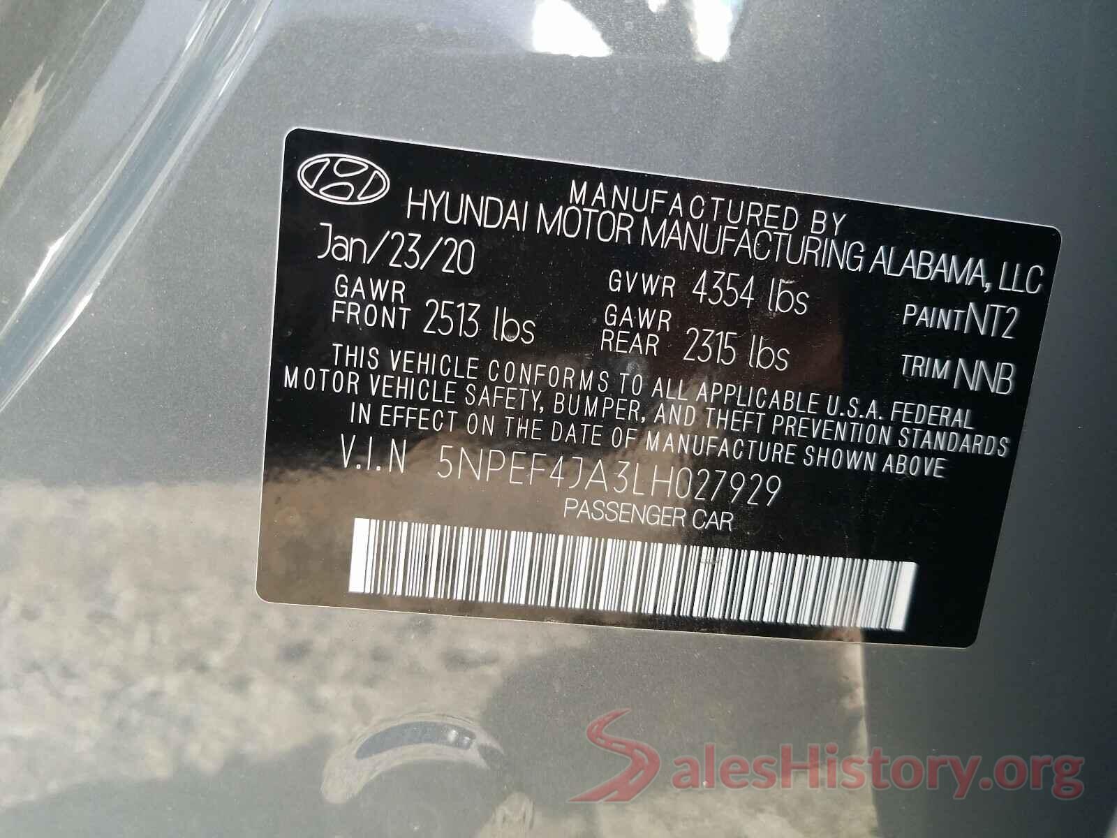 5NPEF4JA3LH027929 2020 HYUNDAI SONATA