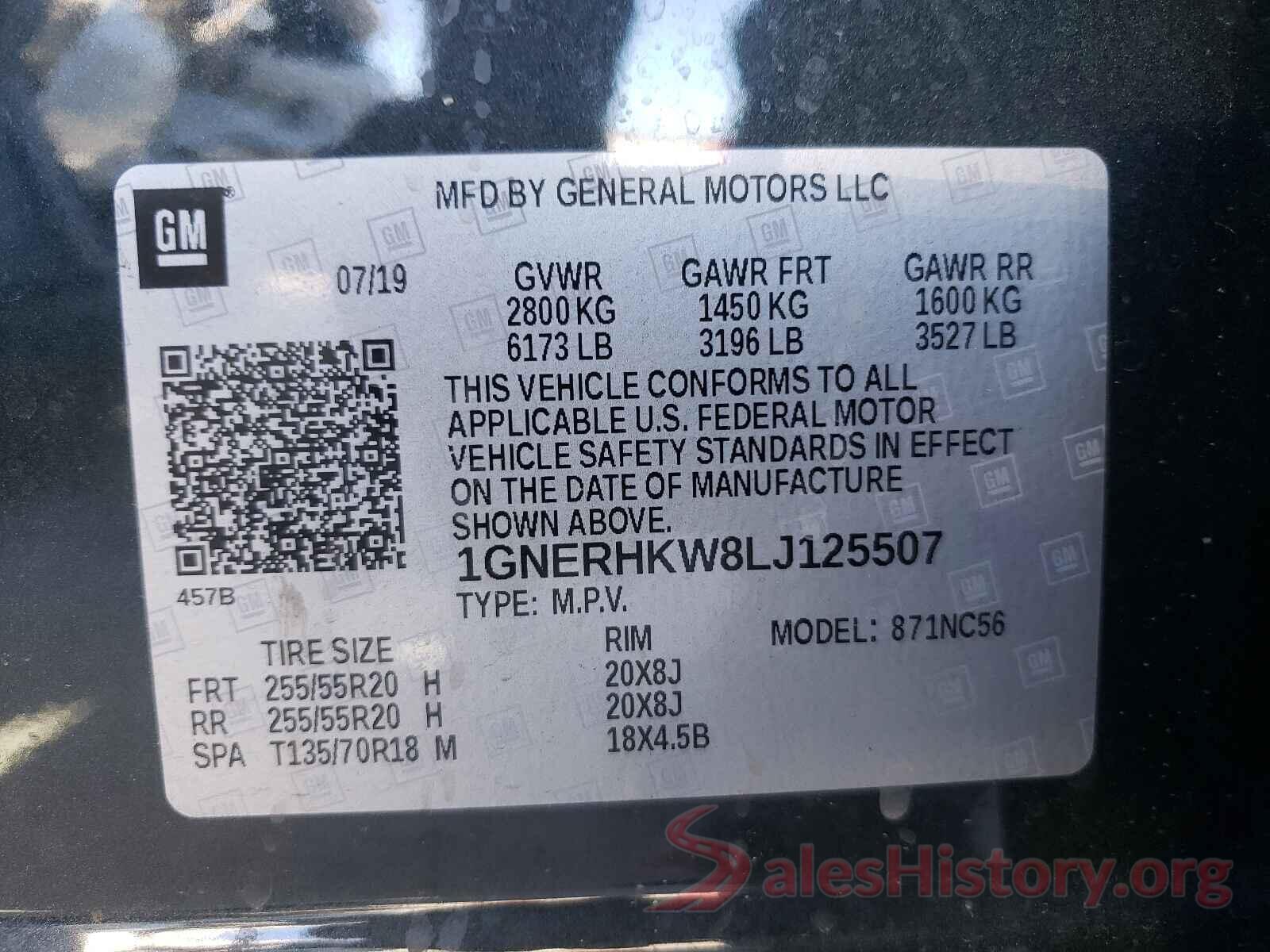 1GNERHKW8LJ125507 2020 CHEVROLET TRAVERSE