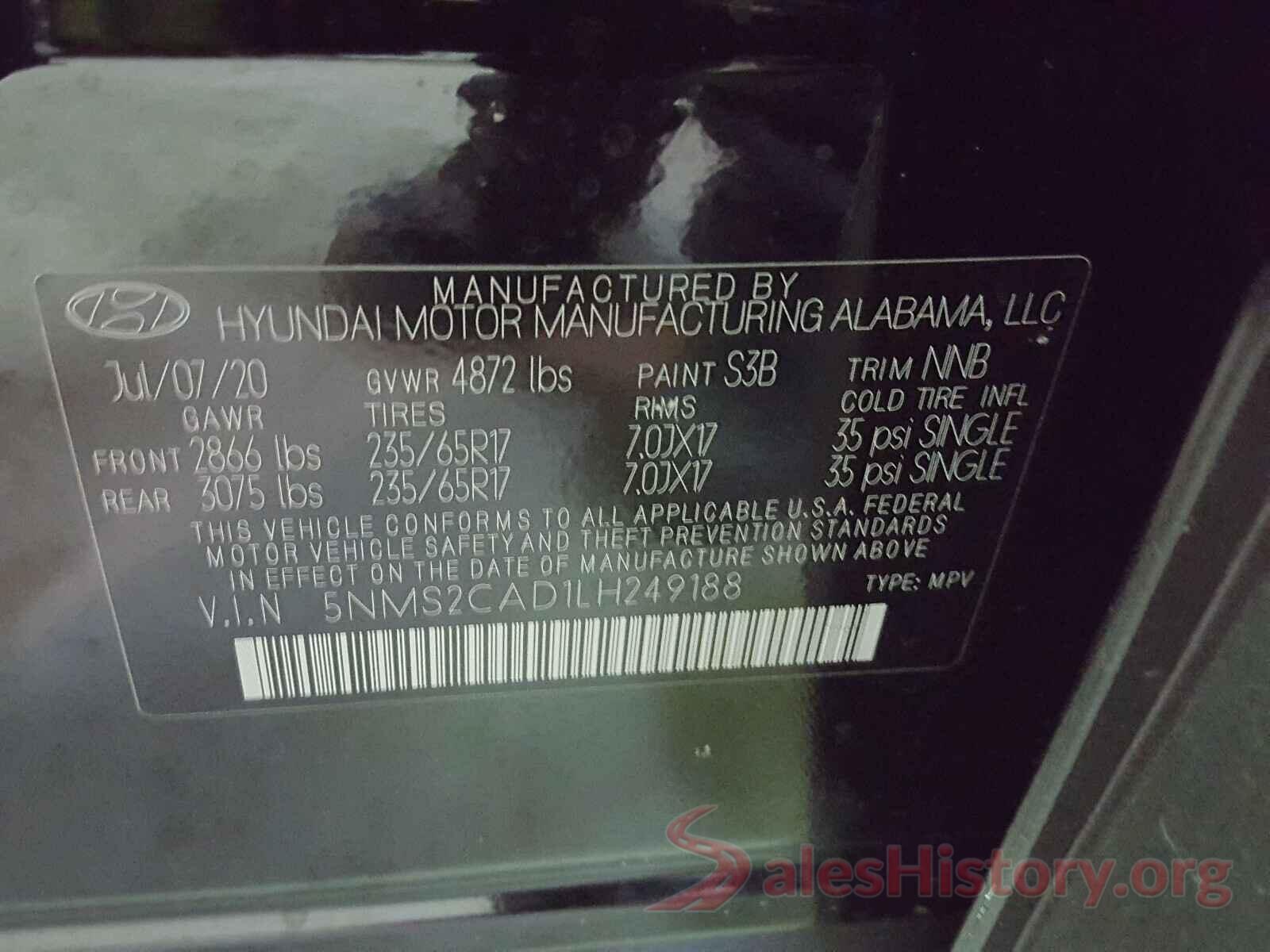 5NMS2CAD1LH249188 2020 HYUNDAI SANTA FE