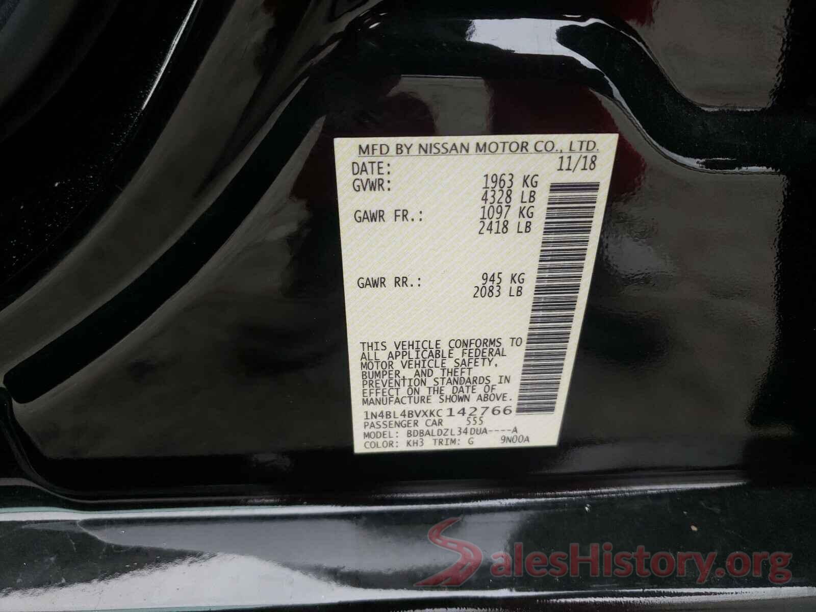 1N4BL4BVXKC142766 2019 NISSAN ALTIMA