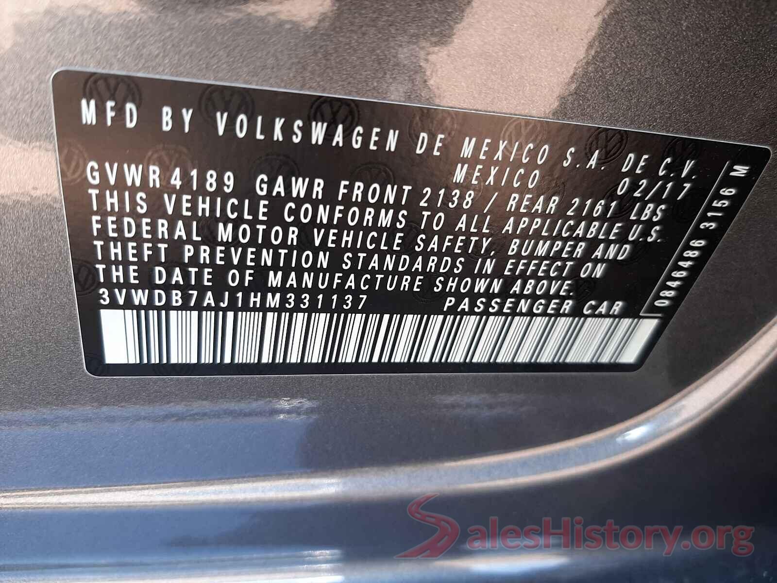 3VWDB7AJ1HM331137 2017 VOLKSWAGEN JETTA