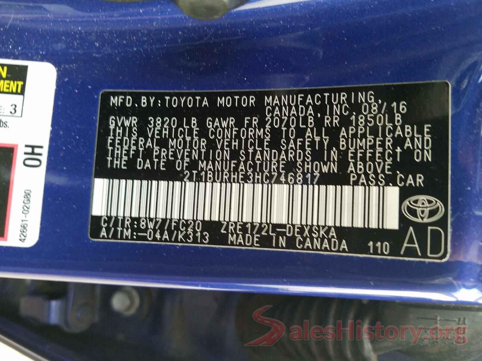 2T1BURHE3HC746817 2017 TOYOTA COROLLA