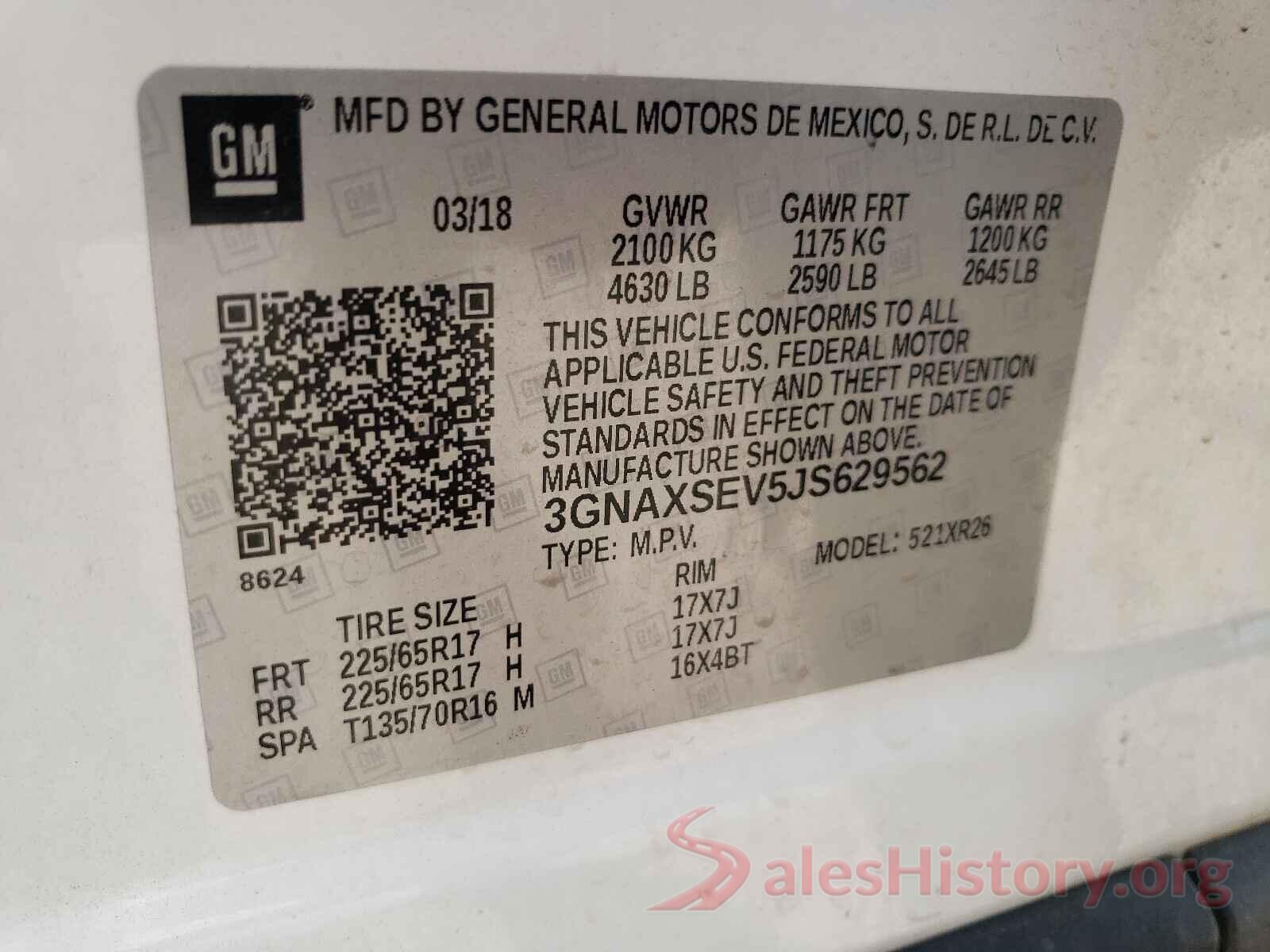 3GNAXSEV5JS629562 2018 CHEVROLET EQUINOX