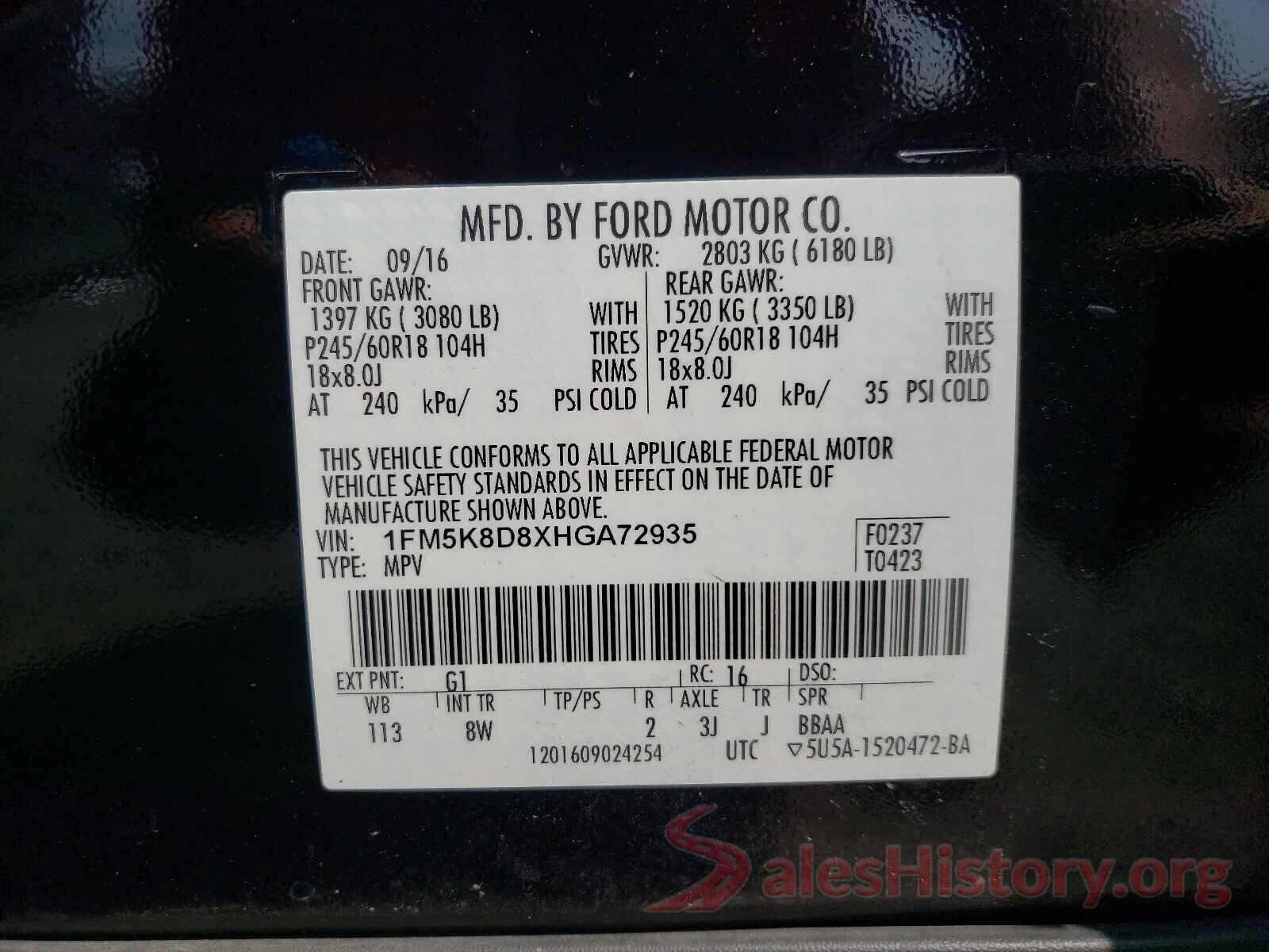 1FM5K8D8XHGA72935 2017 FORD EXPLORER