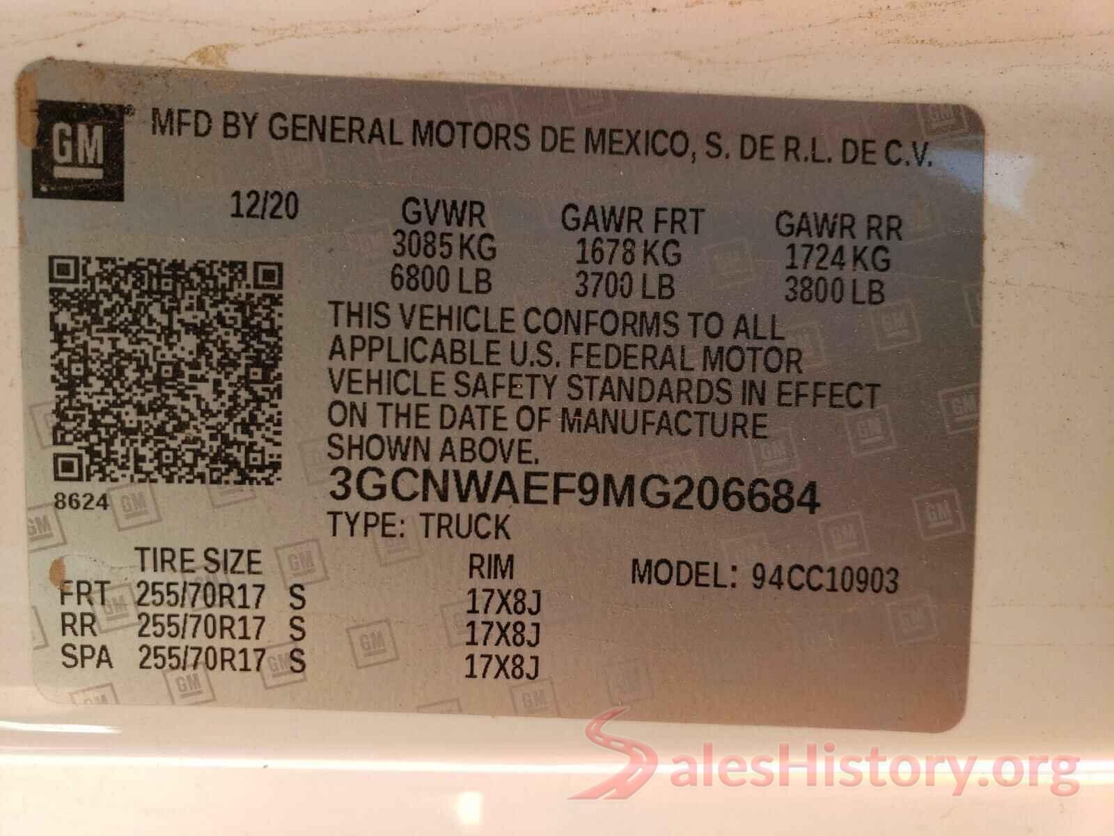 3GCNWAEF9MG206684 2021 CHEVROLET SILVERADO