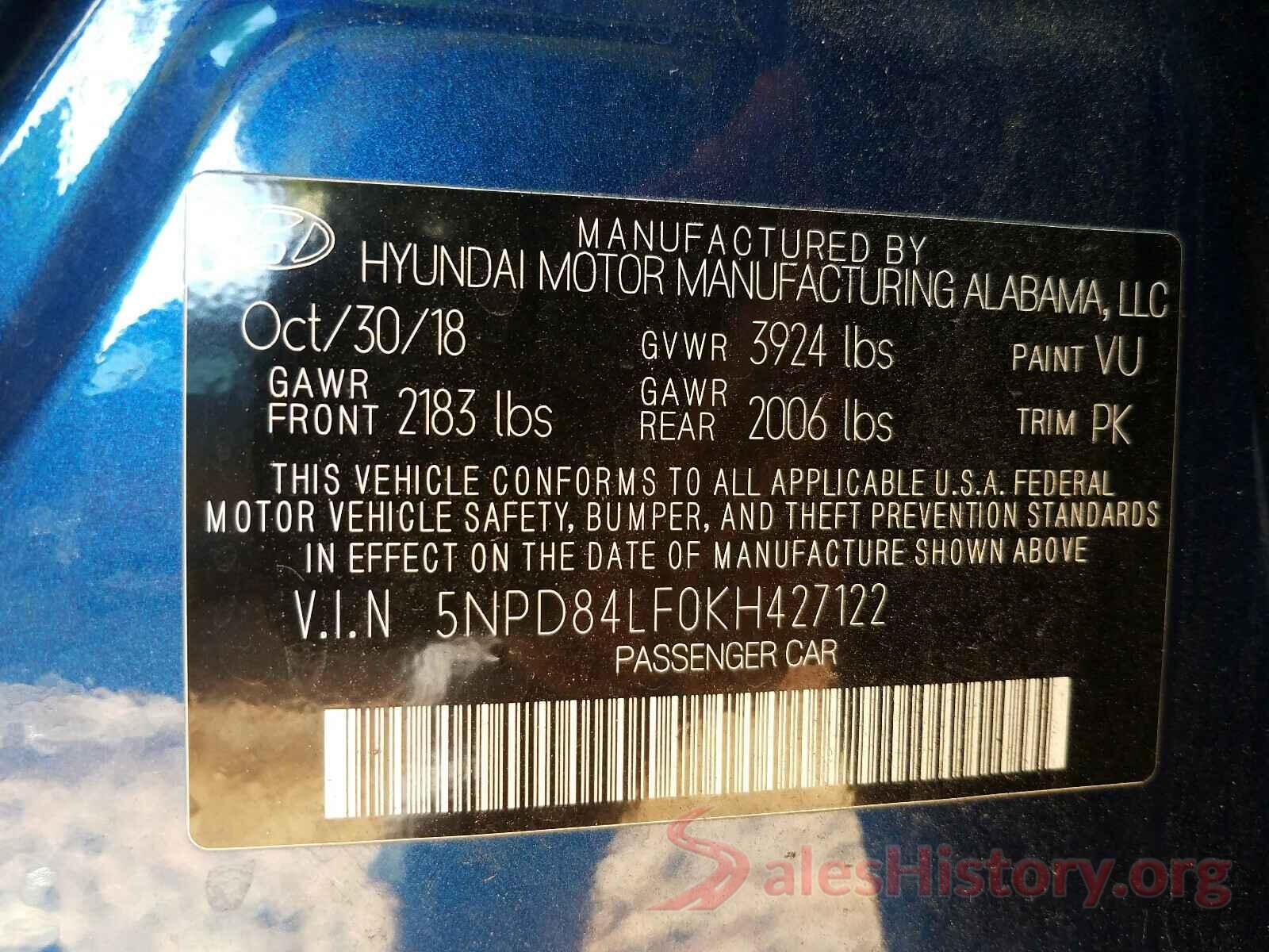 5NPD84LF0KH427122 2019 HYUNDAI ELANTRA