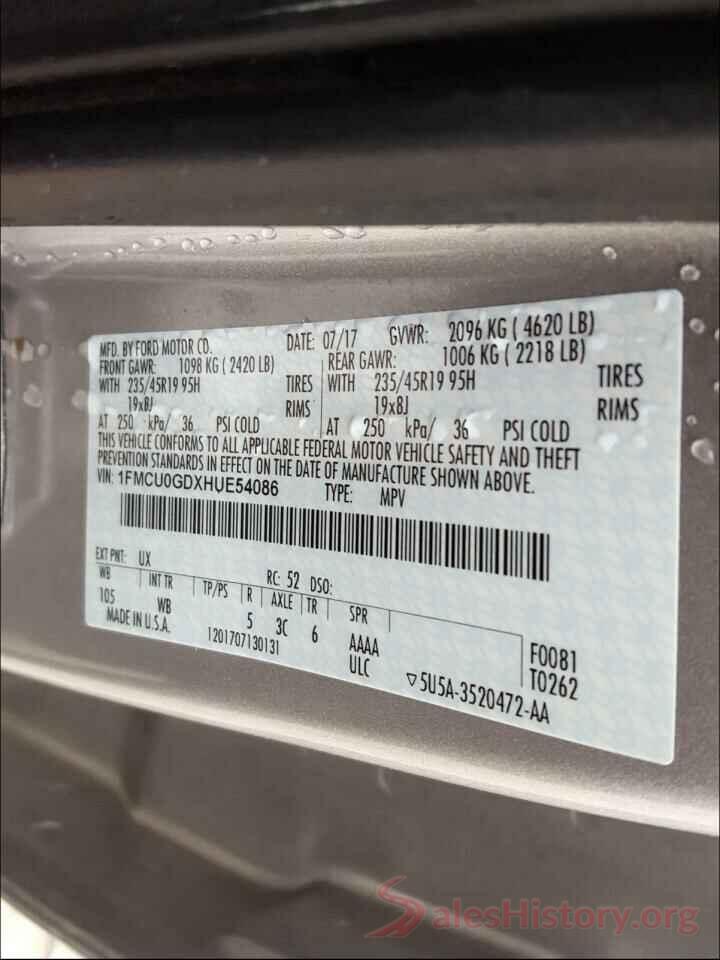 1FMCU0GDXHUE54086 2017 FORD ESCAPE