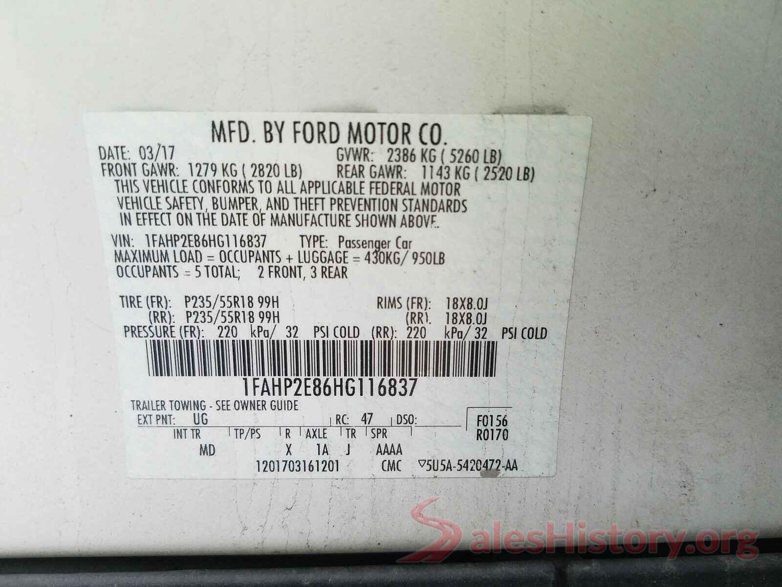 1FAHP2E86HG116837 2017 FORD TAURUS