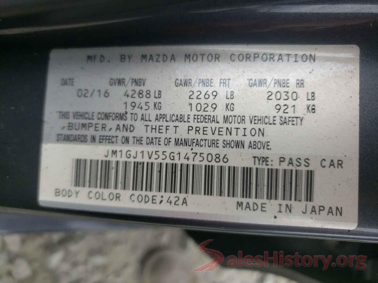 JM1GJ1V55G1475086 2016 MAZDA 6