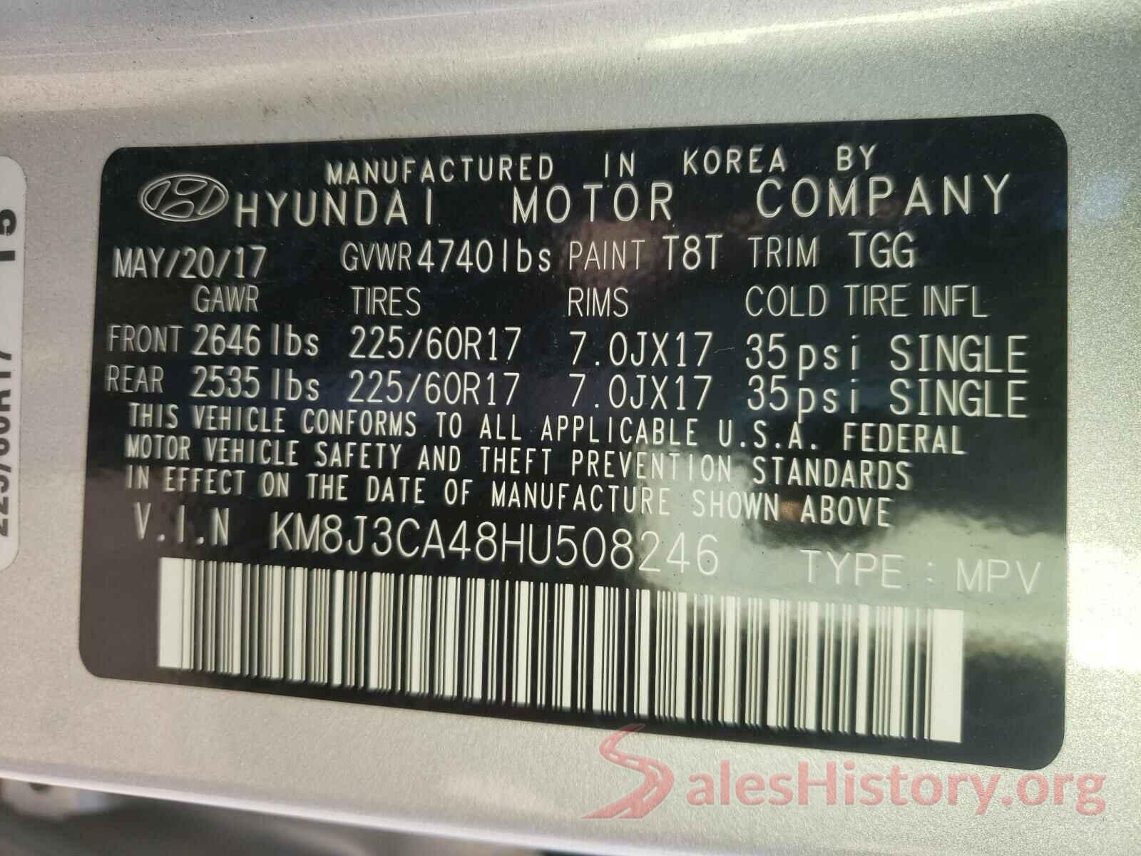 KM8J3CA48HU508246 2017 HYUNDAI TUCSON