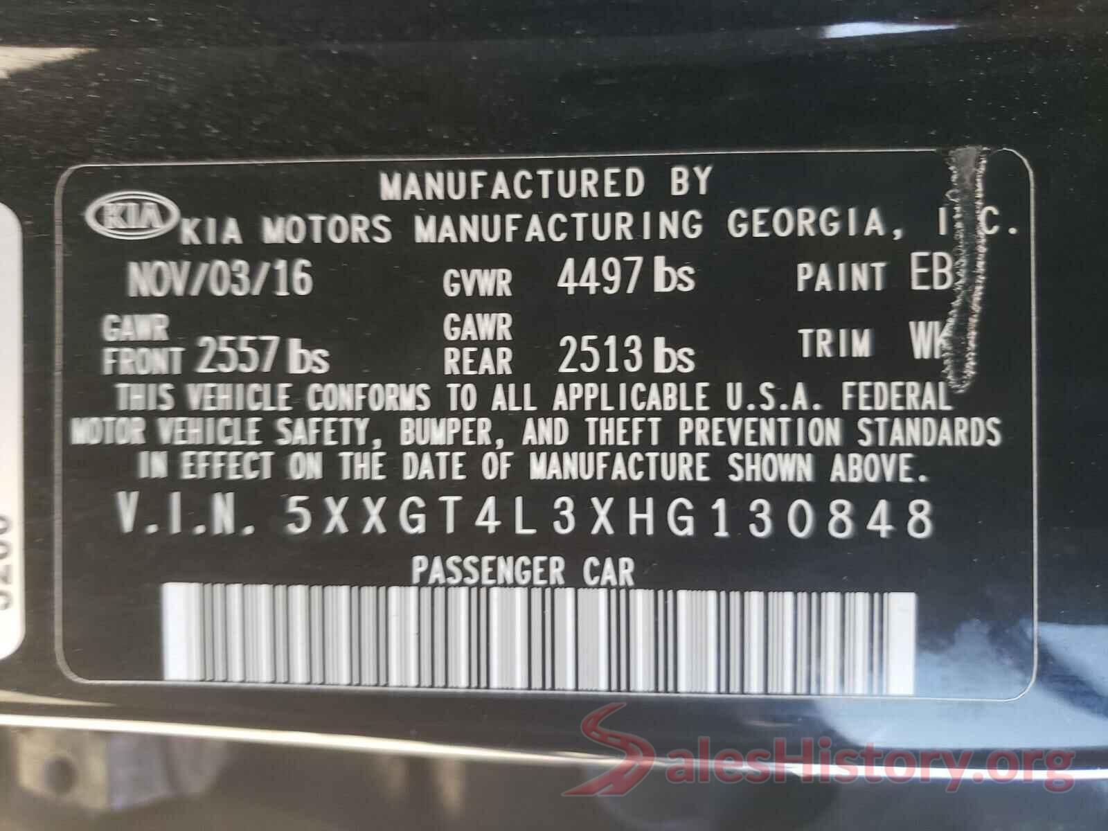 5XXGT4L3XHG130848 2017 KIA OPTIMA