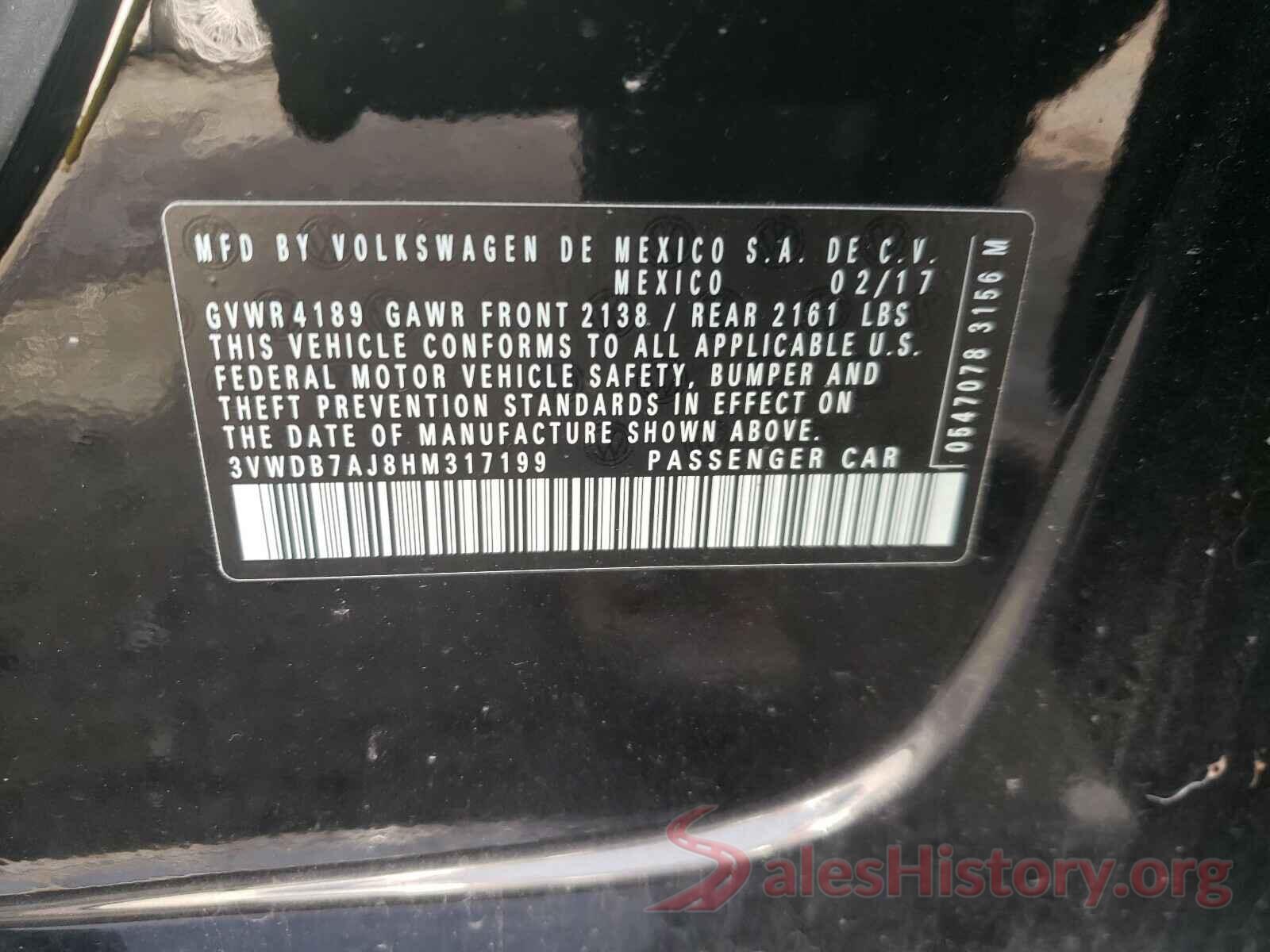 3VWDB7AJ8HM317199 2017 VOLKSWAGEN JETTA