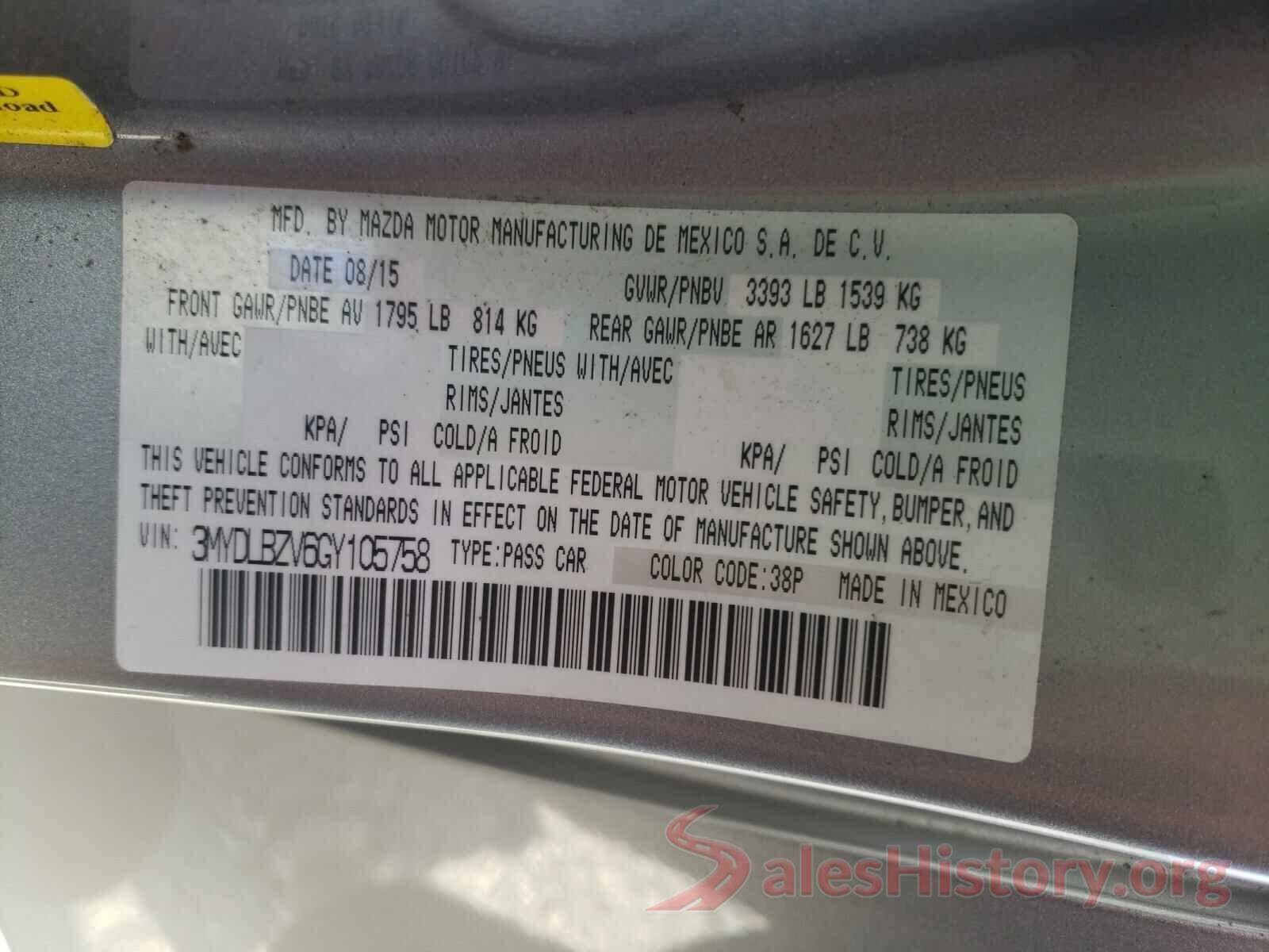 3MYDLBZV6GY105758 2016 TOYOTA SCION