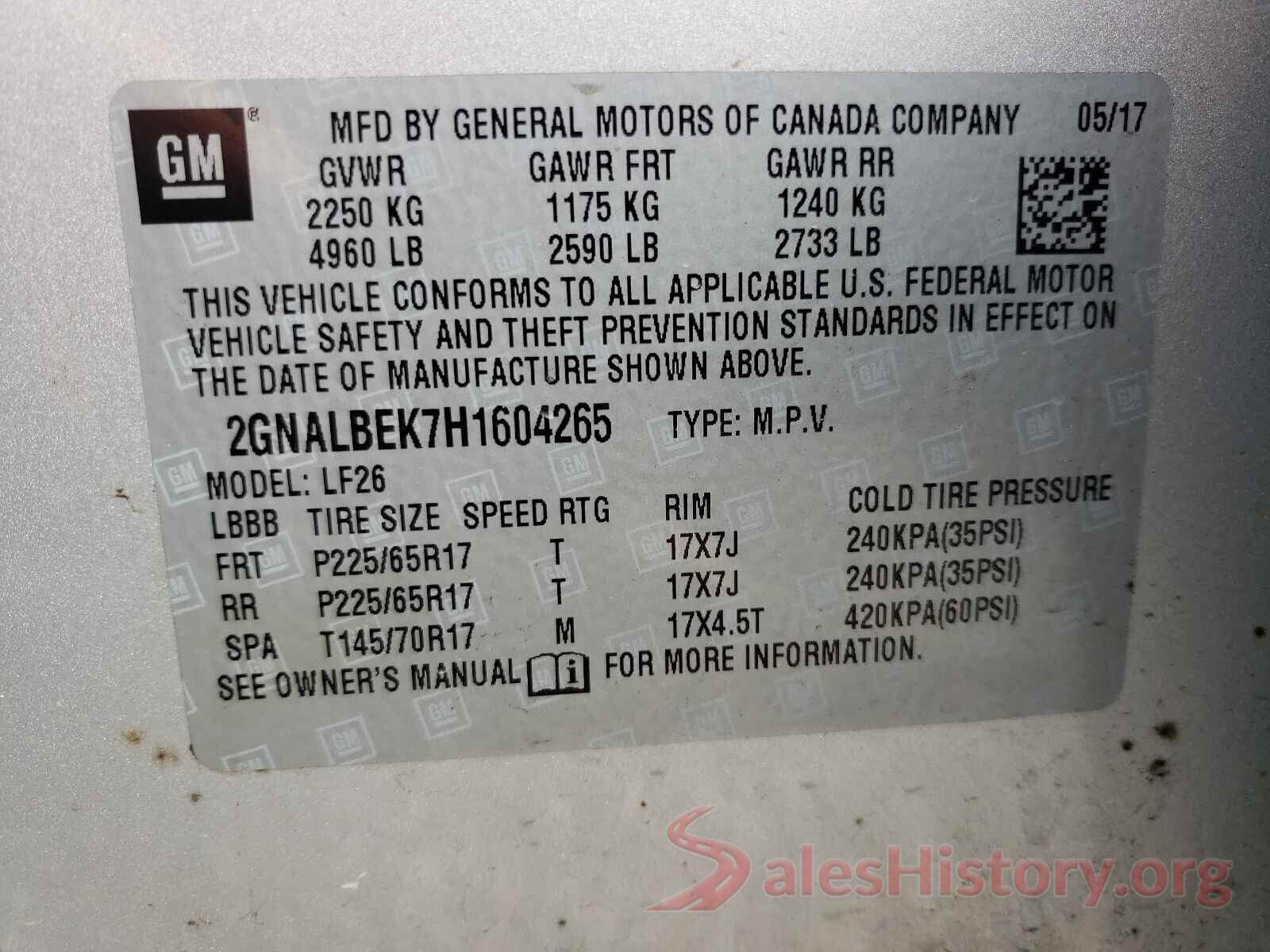 2GNALBEK7H1604265 2017 CHEVROLET EQUINOX