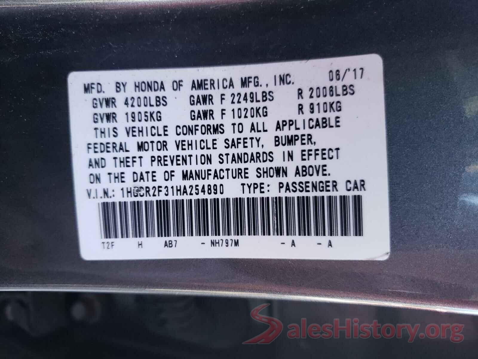 1HGCR2F31HA254890 2017 HONDA ACCORD