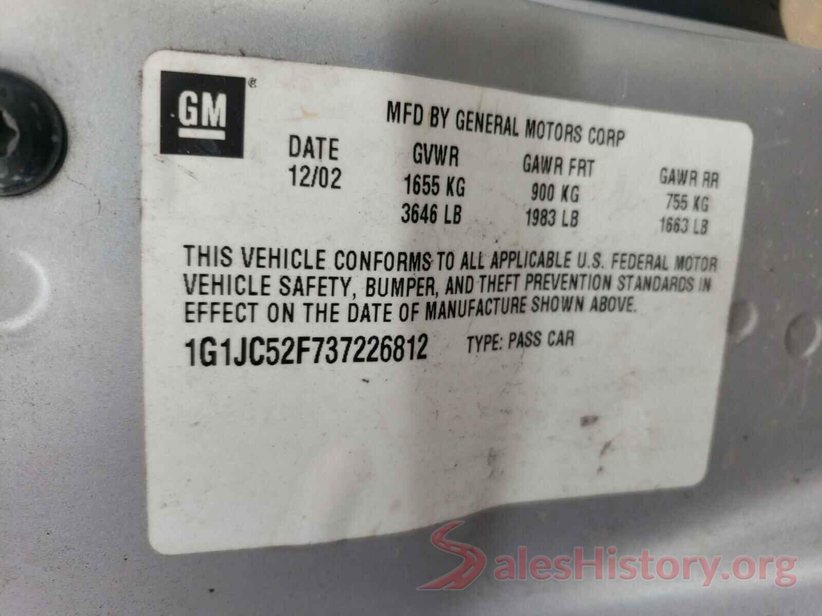 1G1JC52F737226812 2003 CHEVROLET CAVALIER