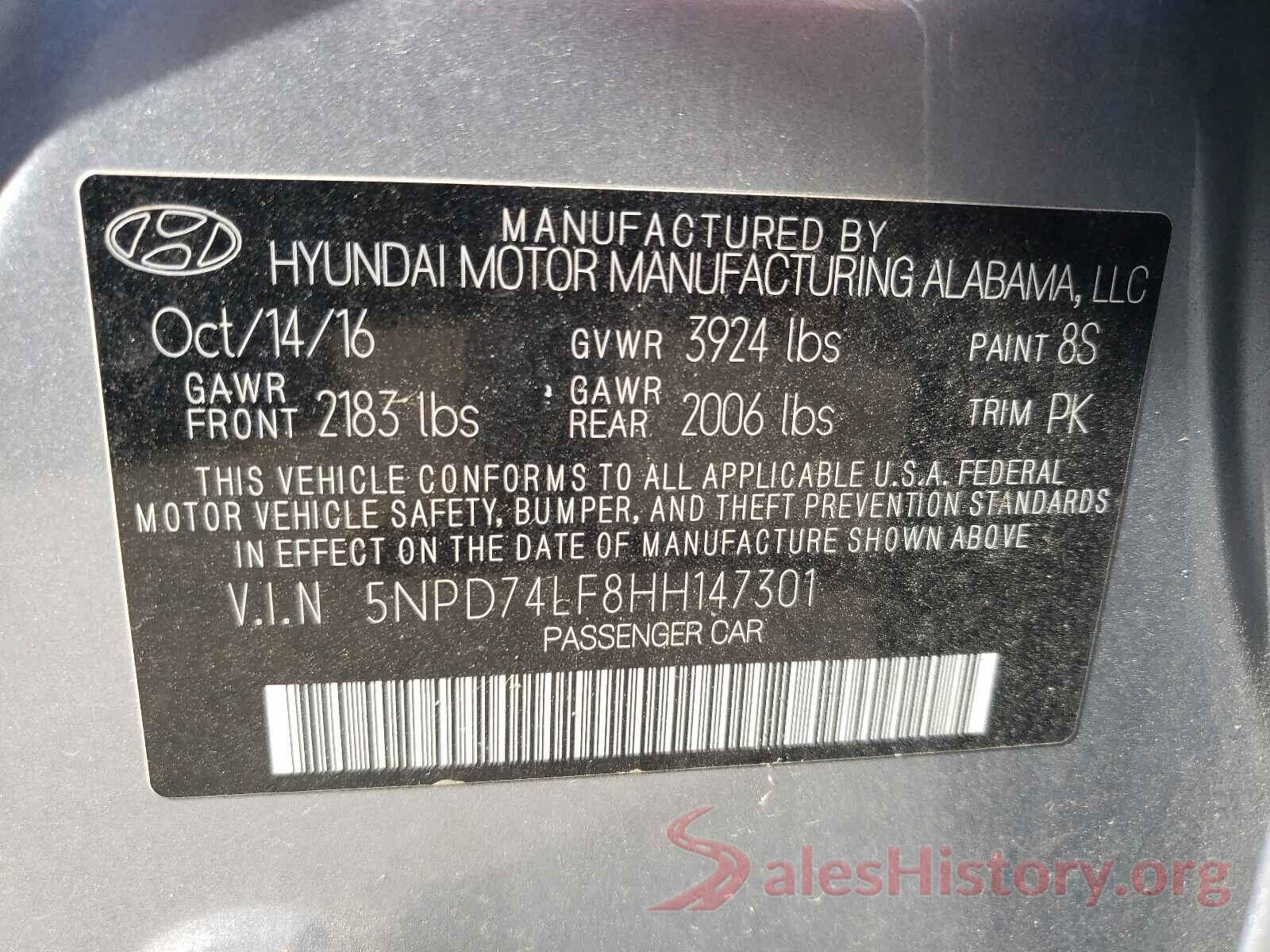 5NPD74LF8HH147301 2017 HYUNDAI ELANTRA