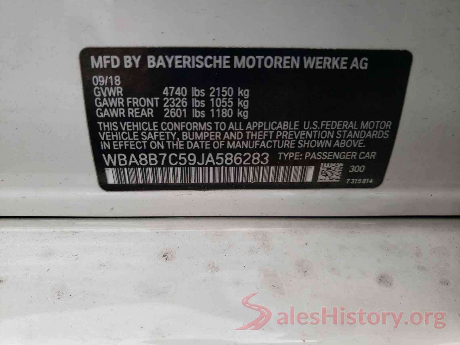 WBA8B7C59JA586283 2018 BMW 3 SERIES