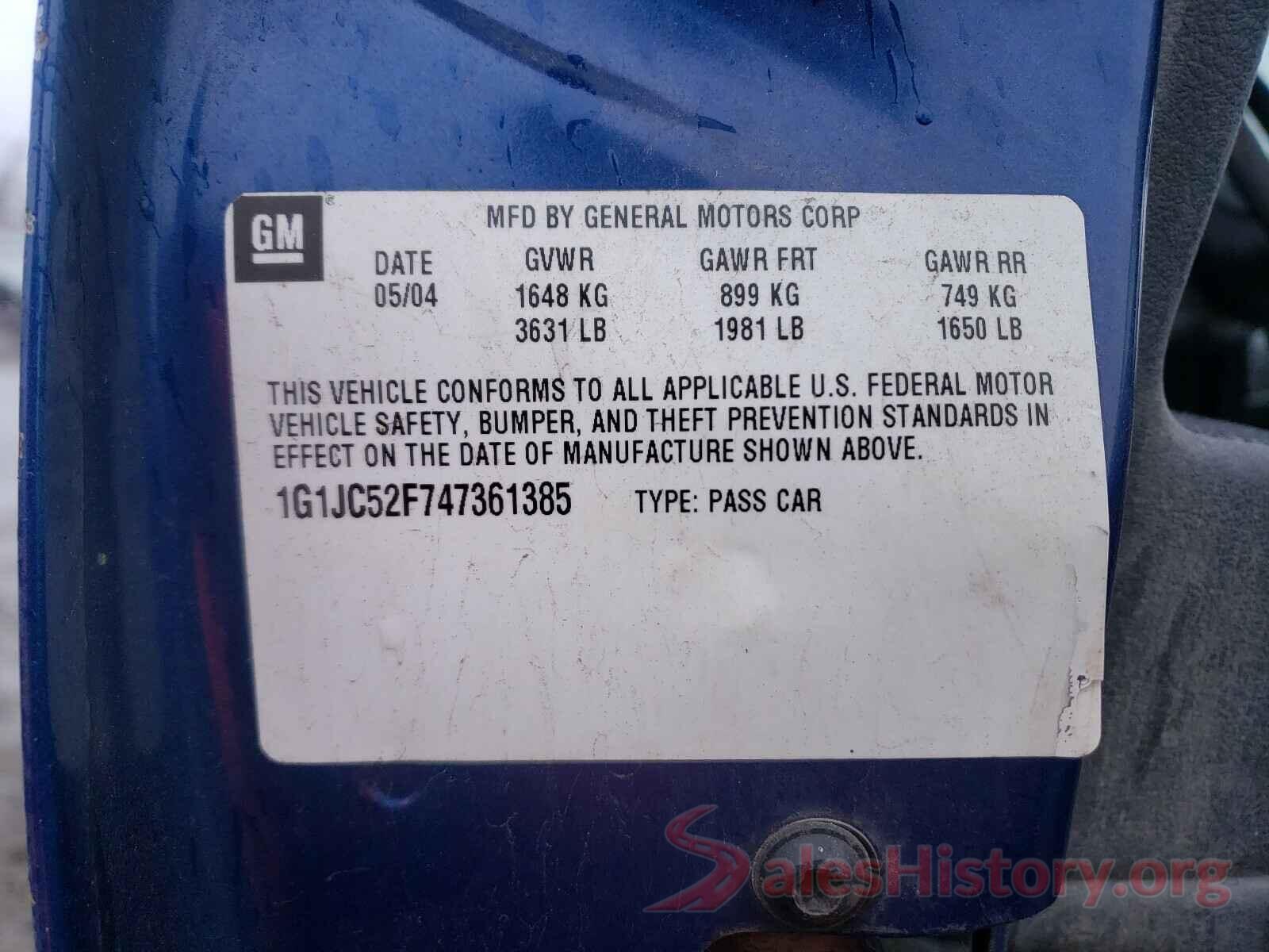 1G1JC52F747361385 2004 CHEVROLET CAVALIER